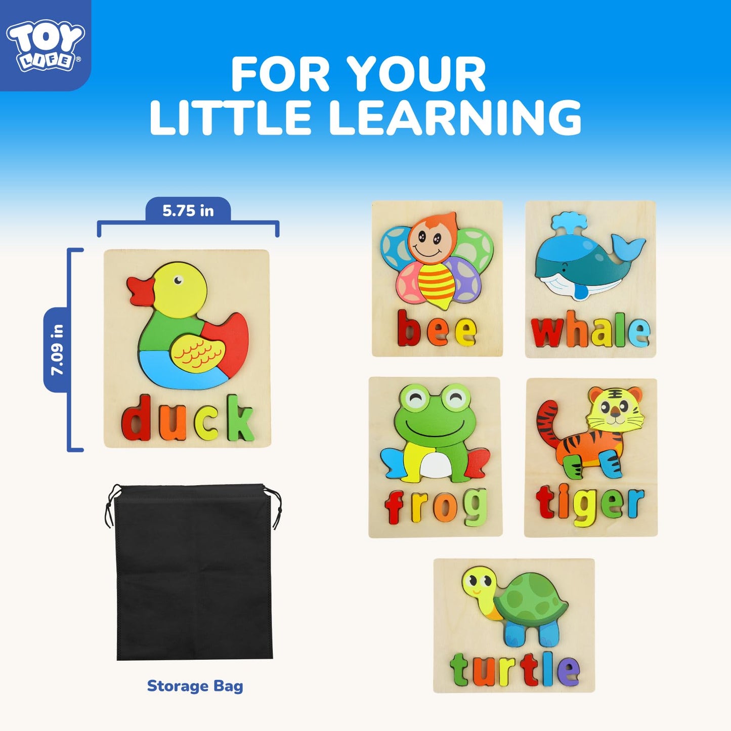 TOY Life Toddler Puzzles — 6 Animal Alphabet Wooden Jigsaw for Ages 1–5