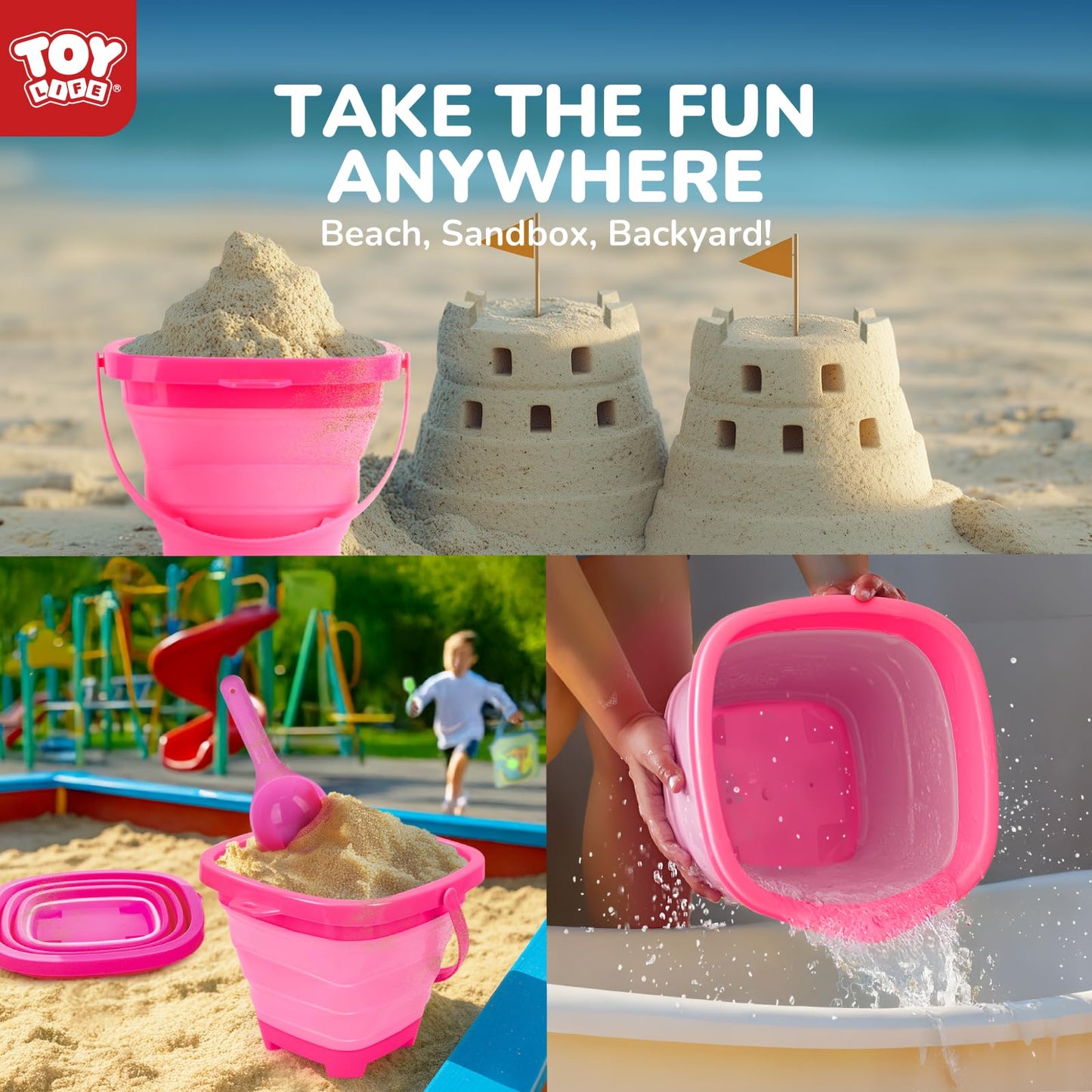 TOY Life 41 Pcs Beach Toy Set – Collapsible Buckets, Sand Molds & Shovels for Kids 4-8