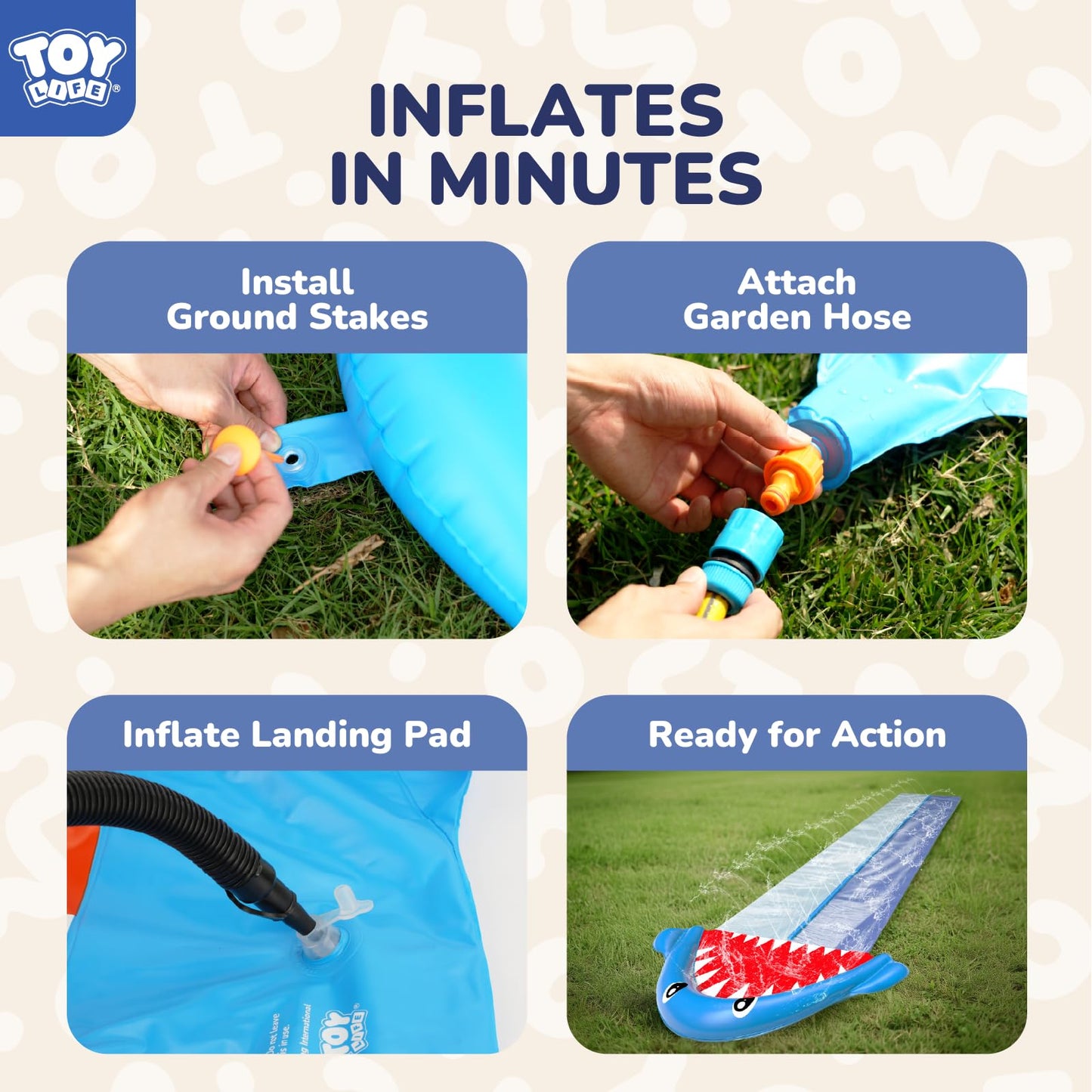 TOY Life Giant Shark Water Slide – 20ft Backyard Slip & Splash with Sprinklers (2 Bodyboards Included)