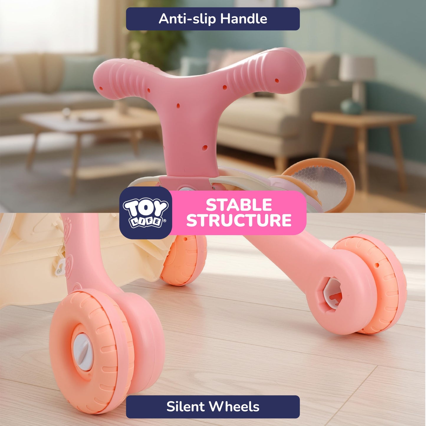 TOY Life 3-in-1 Baby Push Walker & Activity Center – Pink for 6-12 Months