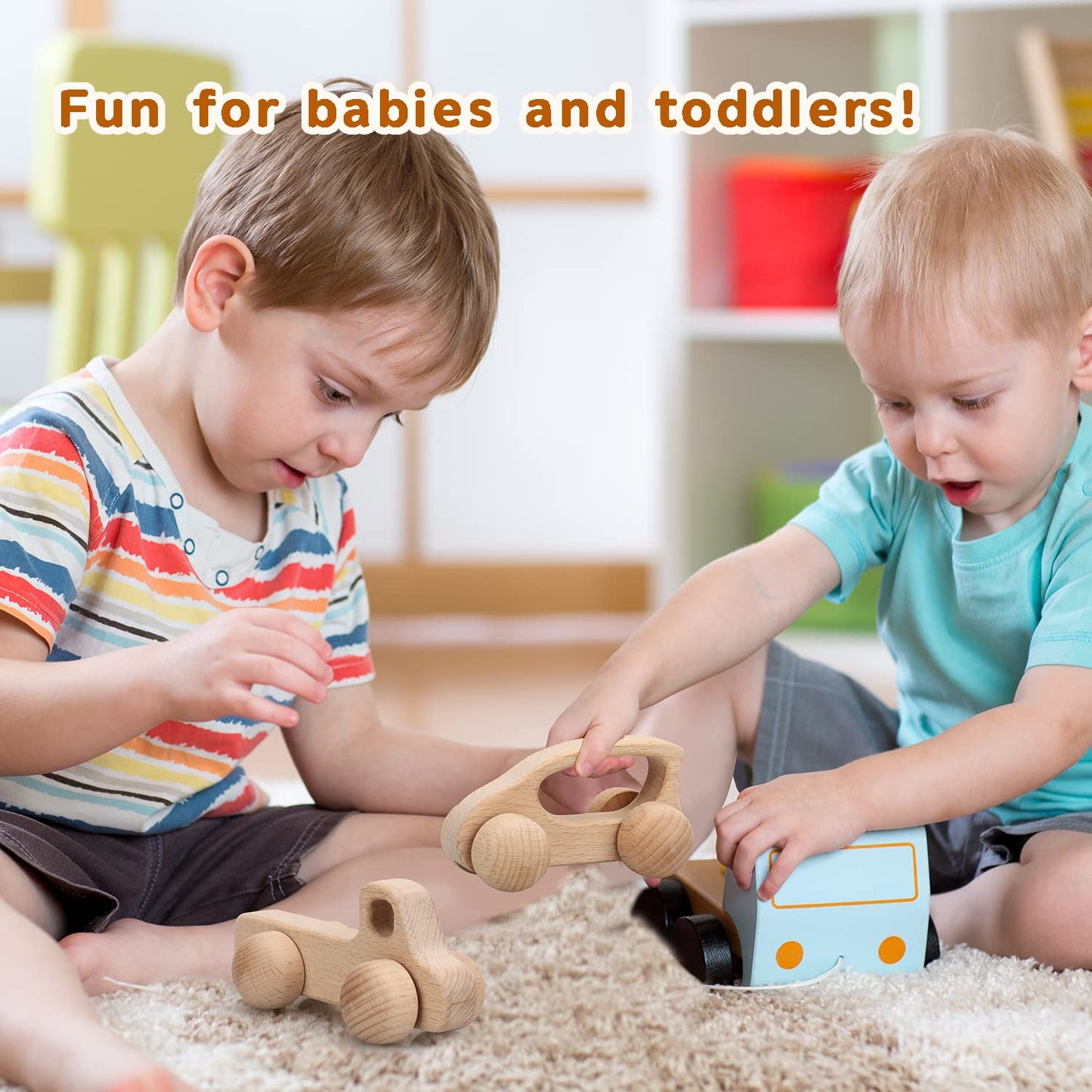 TOY Life Wooden Cars – Montessori Push-Pull Rattle Toys for Babies 0-3 Years