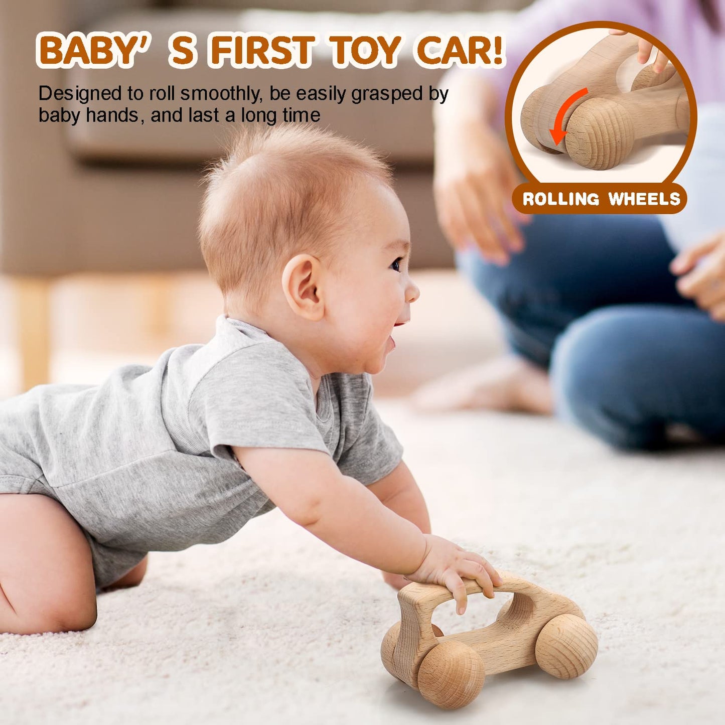 TOY Life Wooden Cars – Montessori Push-Pull Rattle Toys for Babies 0-3 Years