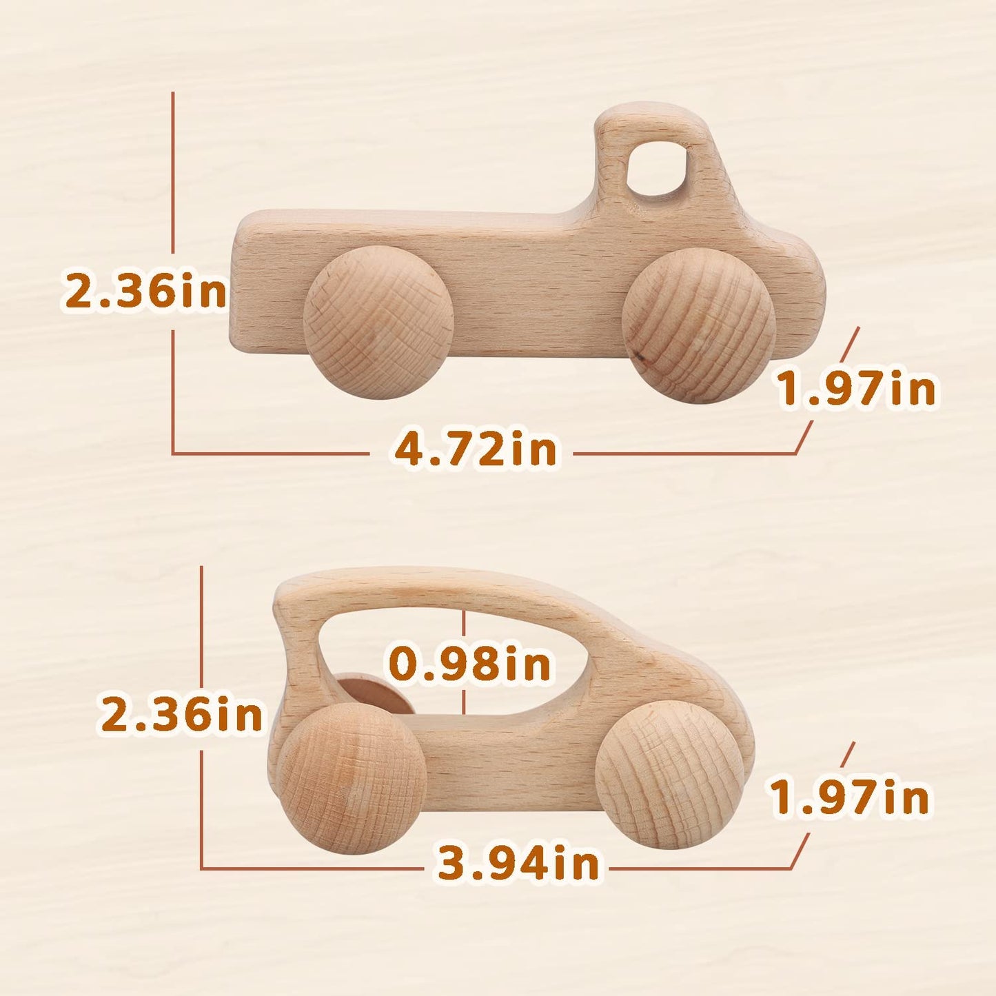 TOY Life Wooden Cars – Montessori Push-Pull Rattle Toys for Babies 0-3 Years