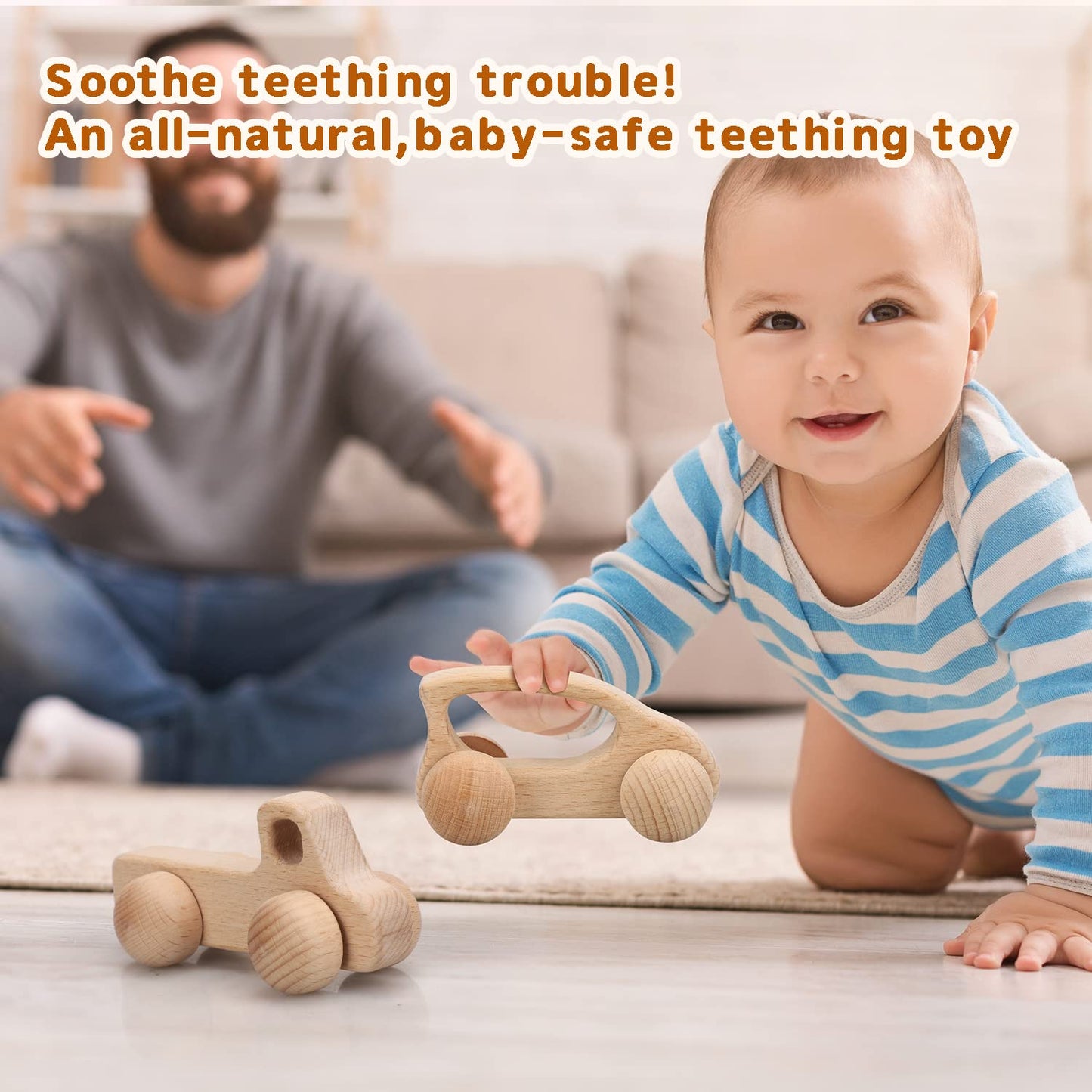 TOY Life Wooden Cars – Montessori Push-Pull Rattle Toys for Babies 0-3 Years