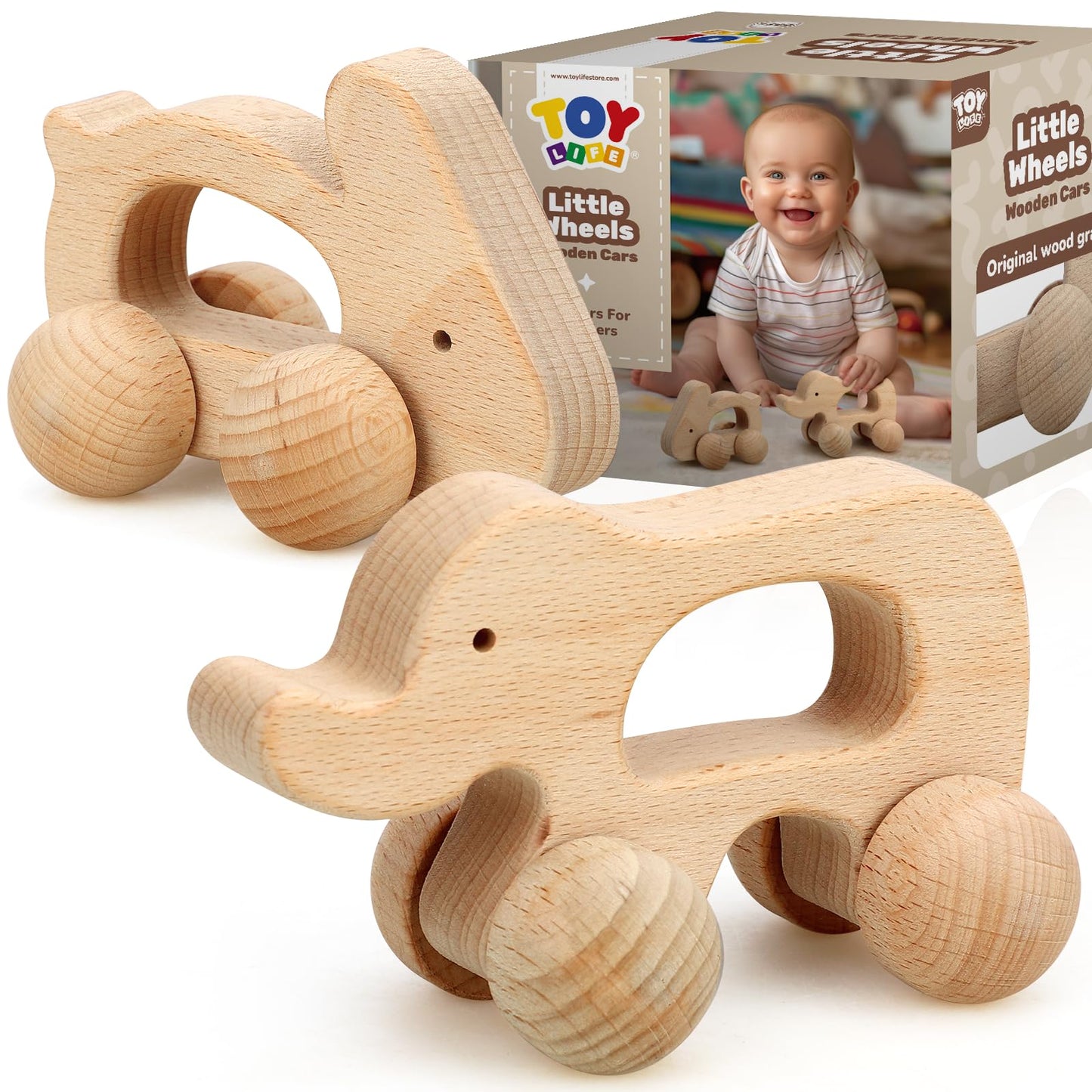 TOY Life Wooden Toy Car for Babies — Montessori Toy (6-12 Months), Natural Wood