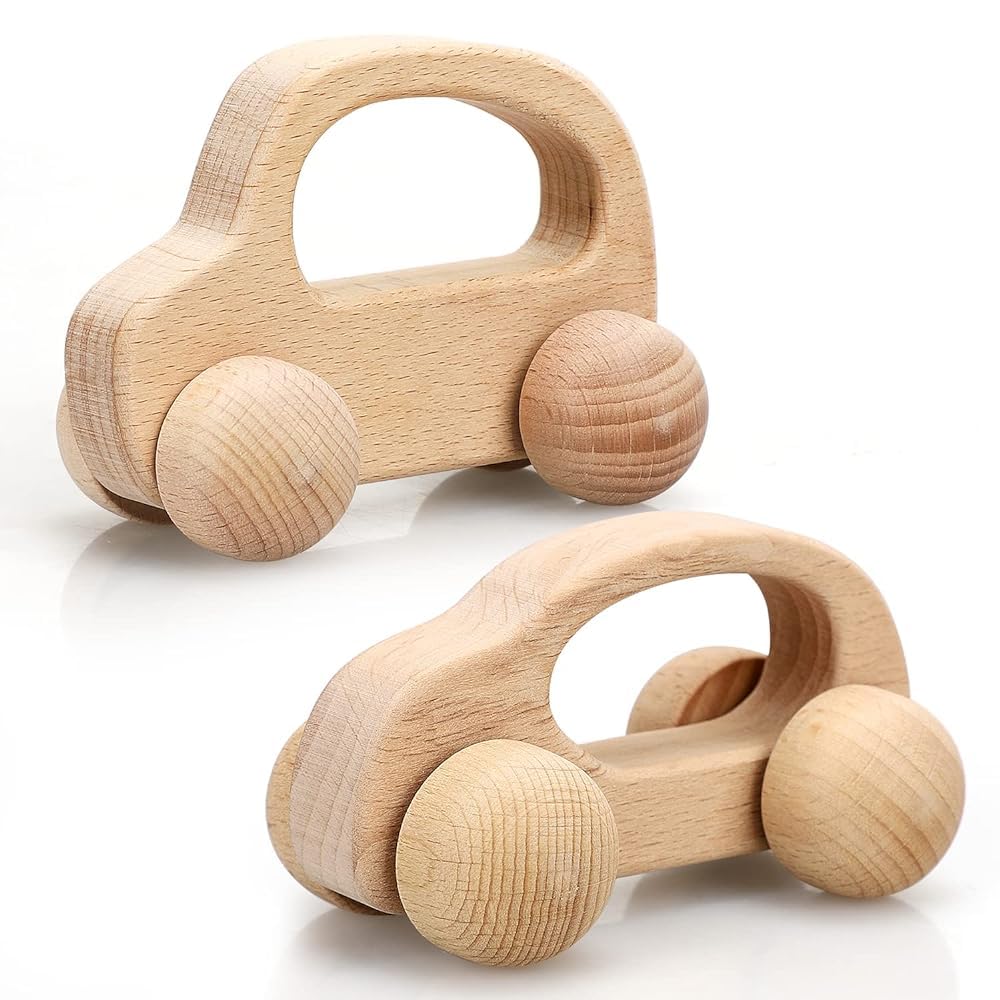 TOY Life Wooden Toy Cars | Montessori Baby Toys for 6-12 Months | Natural Wood Rattle Cars