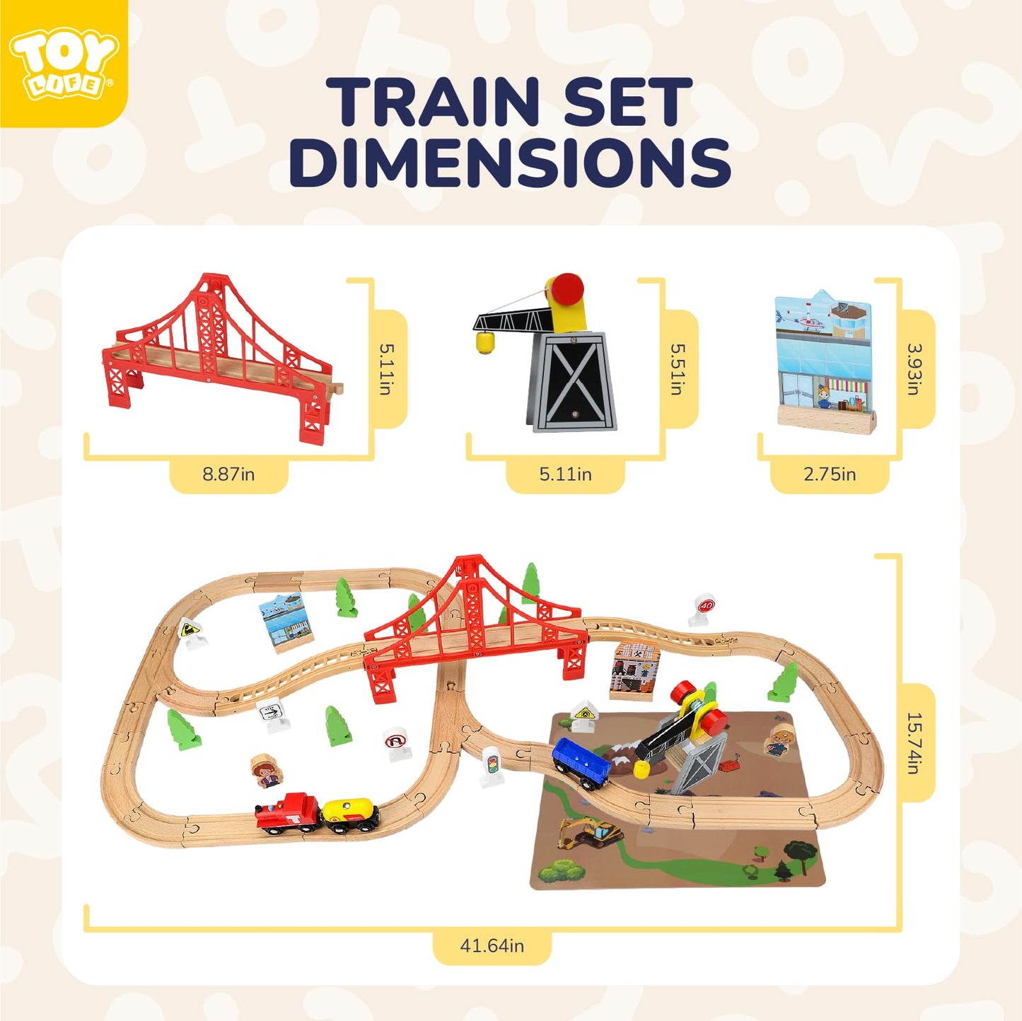 TOY Life Wooden Train Set 80pcs with Magnetic Crane – Compatible with Thomas & Brio