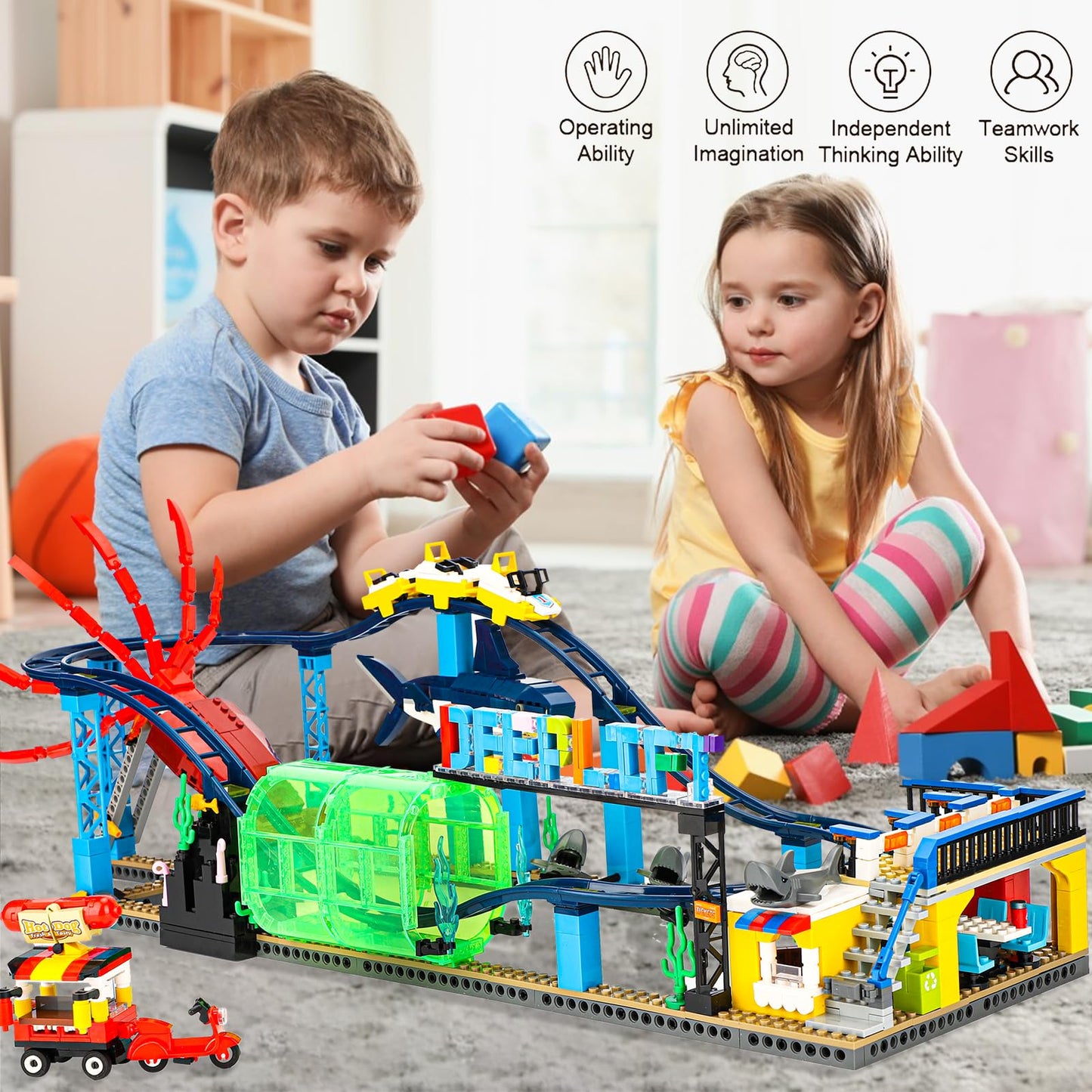 TOY PLAYER Roller Coaster Building Blocks Set (1308 pcs) – Aquarium Theme, LEGO-Compatible