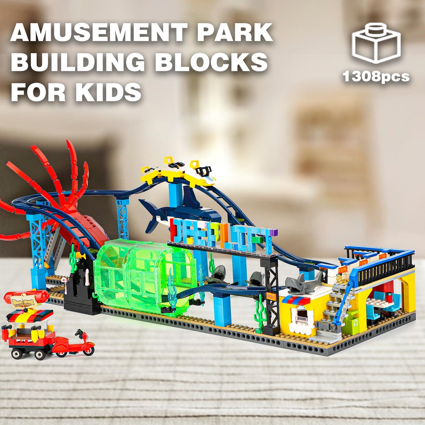 TOY PLAYER Roller Coaster Building Blocks Set (1308 pcs) – Aquarium Theme, LEGO-Compatible