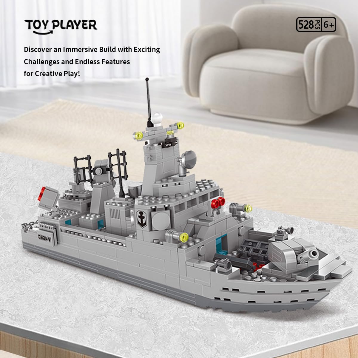 TOY PLAYER Navy Destroyer Building Set – 528pcs Battleship Toy Compatible with LEGO for Boys 8-14 & Adults