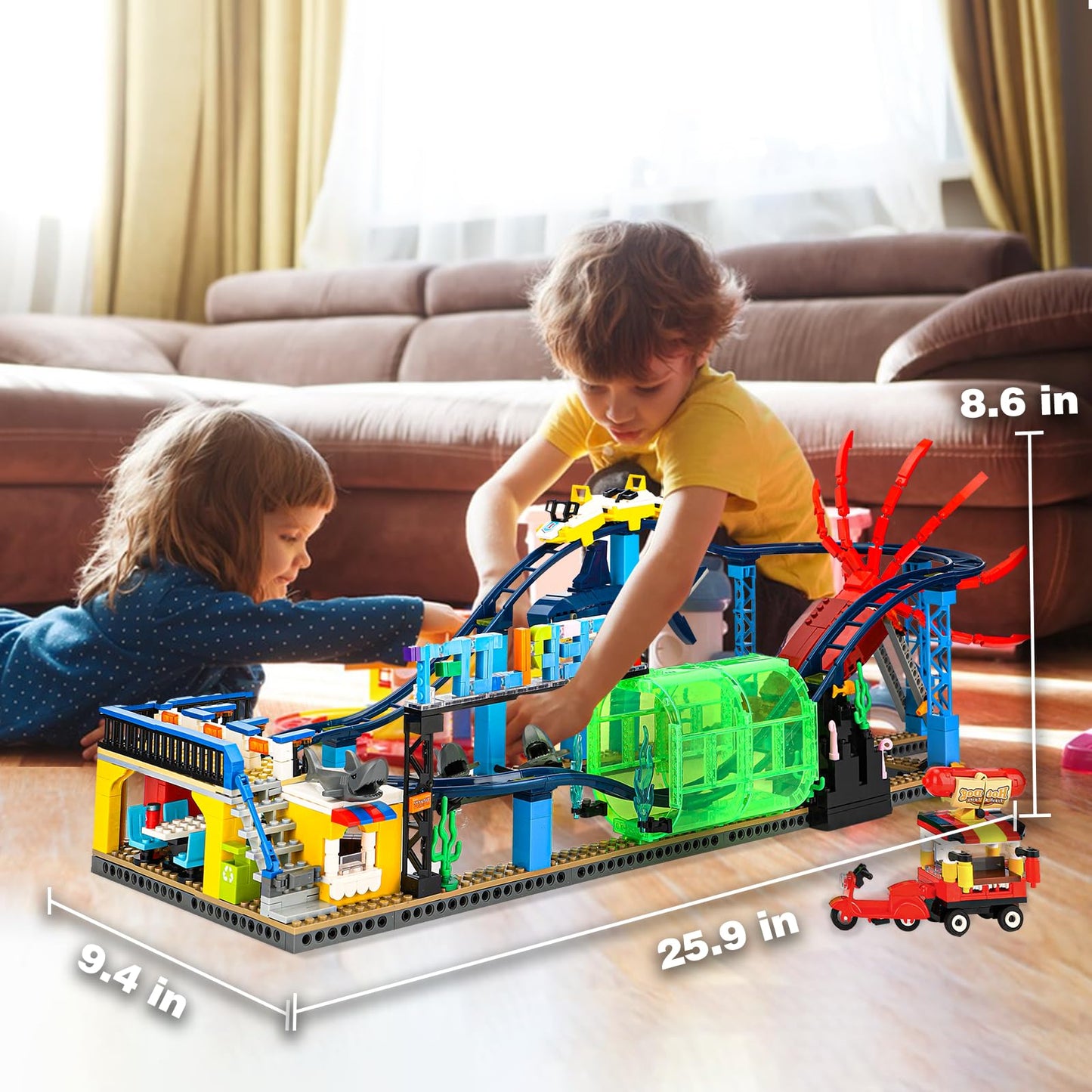 TOY PLAYER Roller Coaster Building Blocks Set (1308 pcs) – Aquarium Theme, LEGO-Compatible