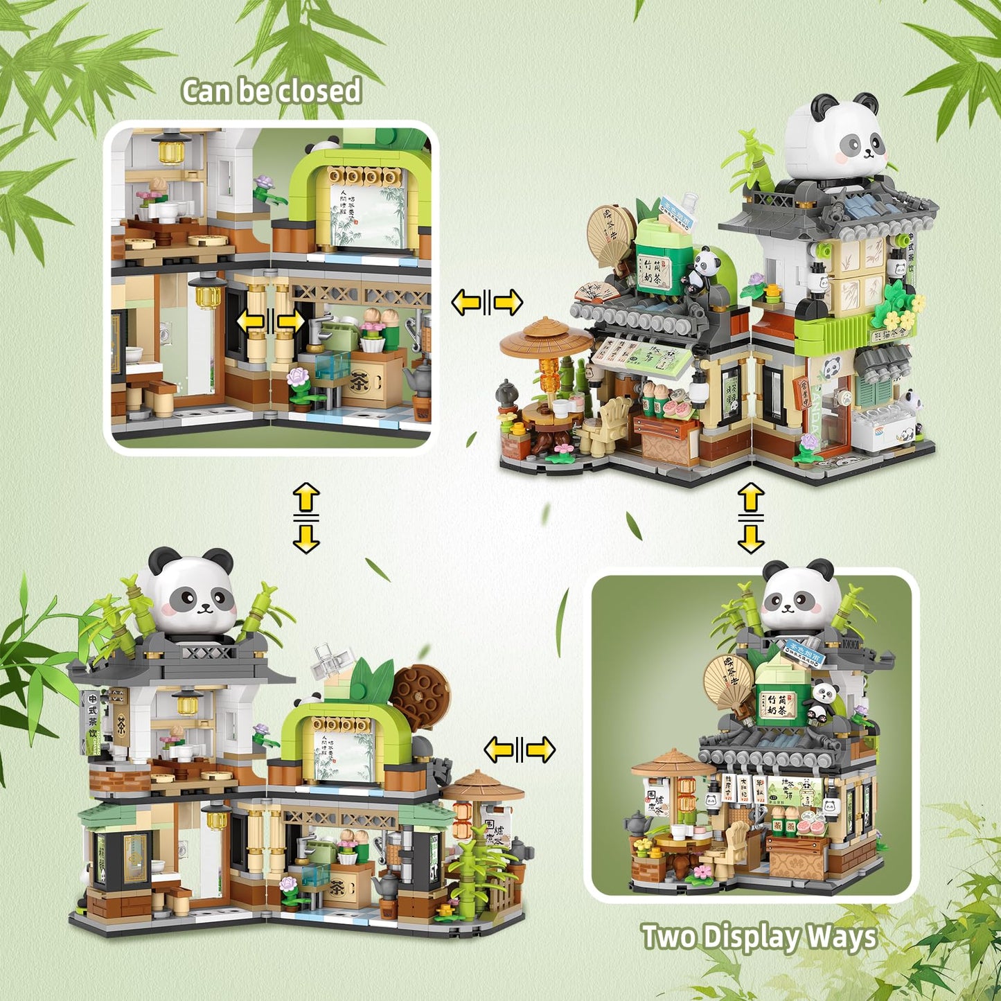 TOY PLAYER Street View Tea Shop Mini Building Blocks Set – 860 Pcs Panda Café Gift