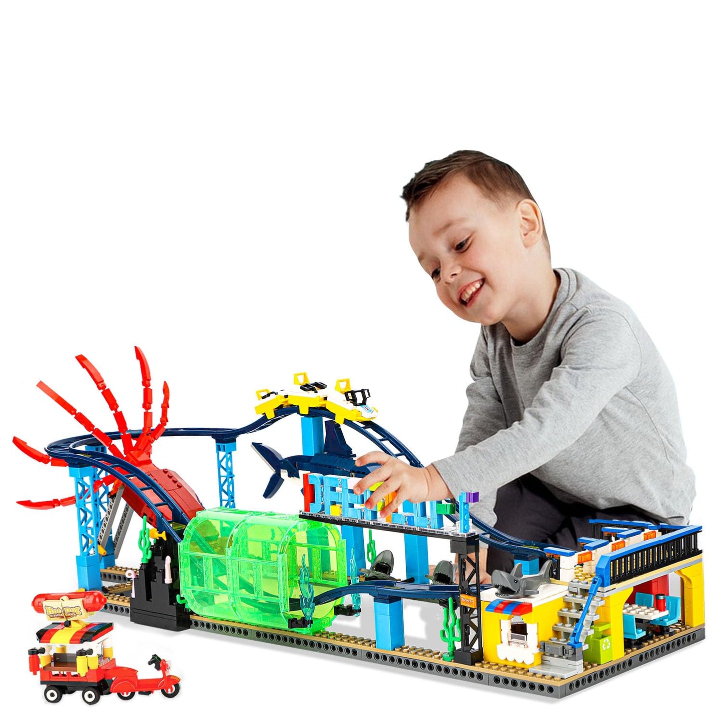 TOY PLAYER Roller Coaster Building Blocks Set (1308 pcs) – Aquarium Theme, LEGO-Compatible