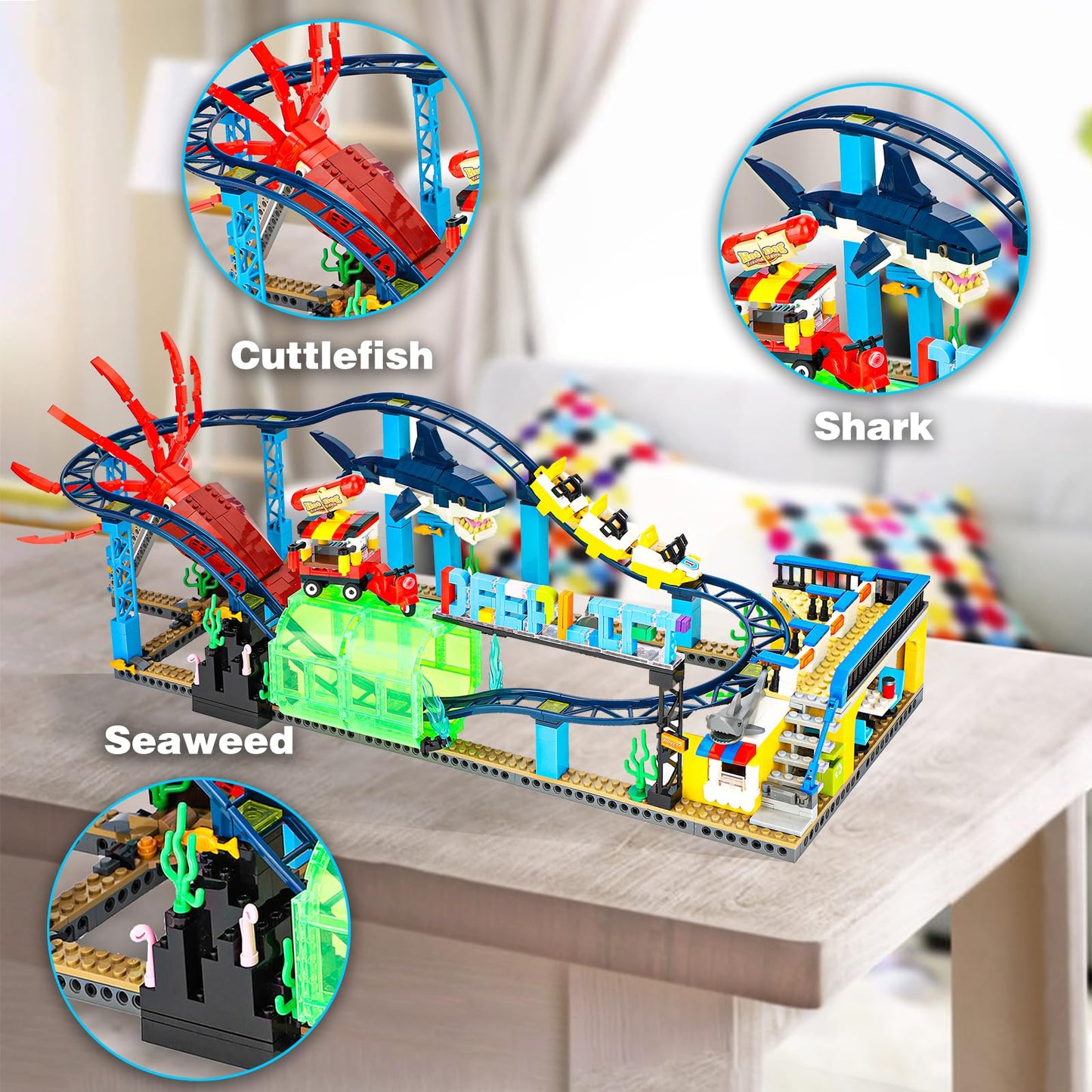 TOY PLAYER Roller Coaster Building Blocks Set (1308 pcs) – Aquarium Theme, LEGO-Compatible