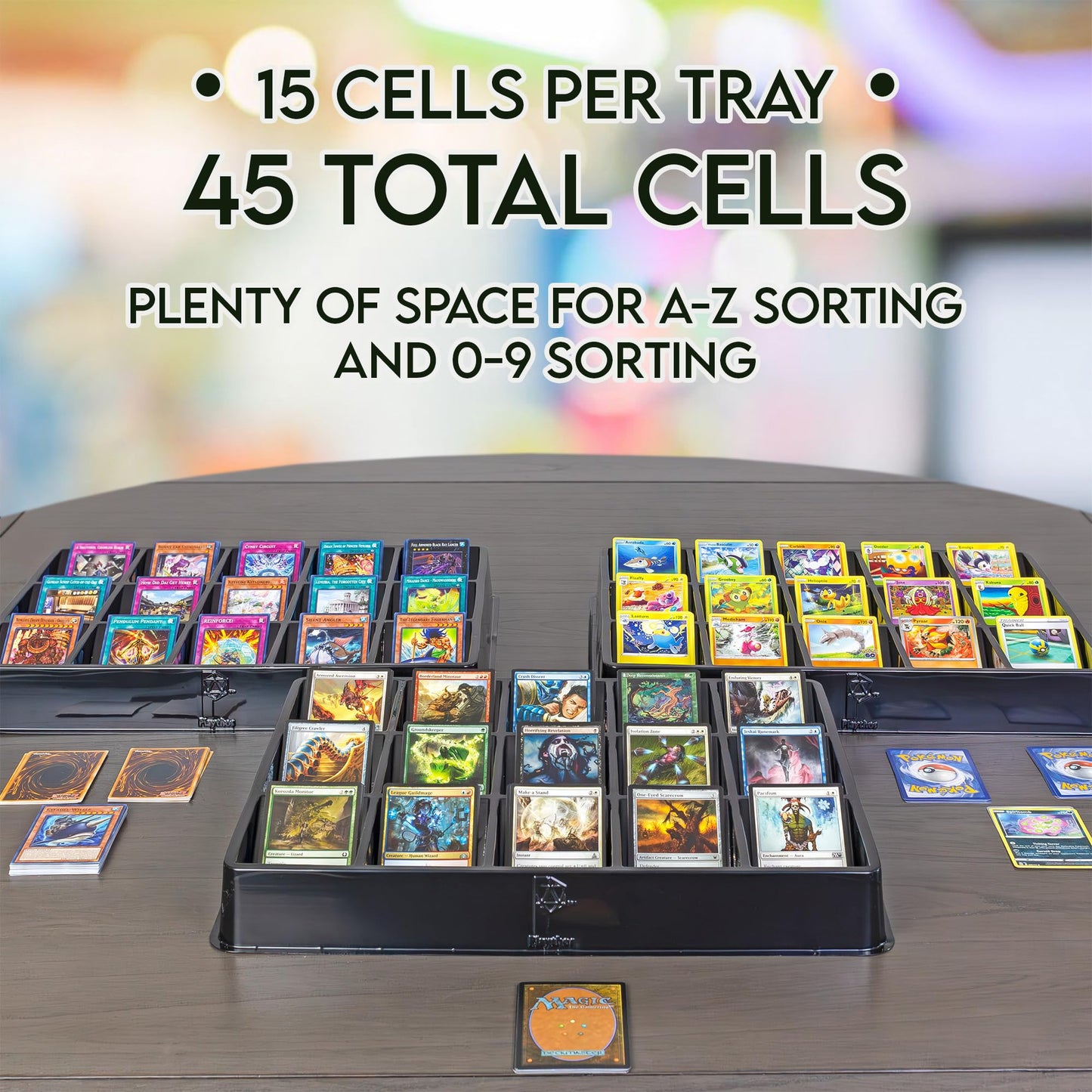 Toy Vault Trading Card Sorting Trays & Dealer Trays – 3-Pack, 15-Slot (Large Black Organizer)