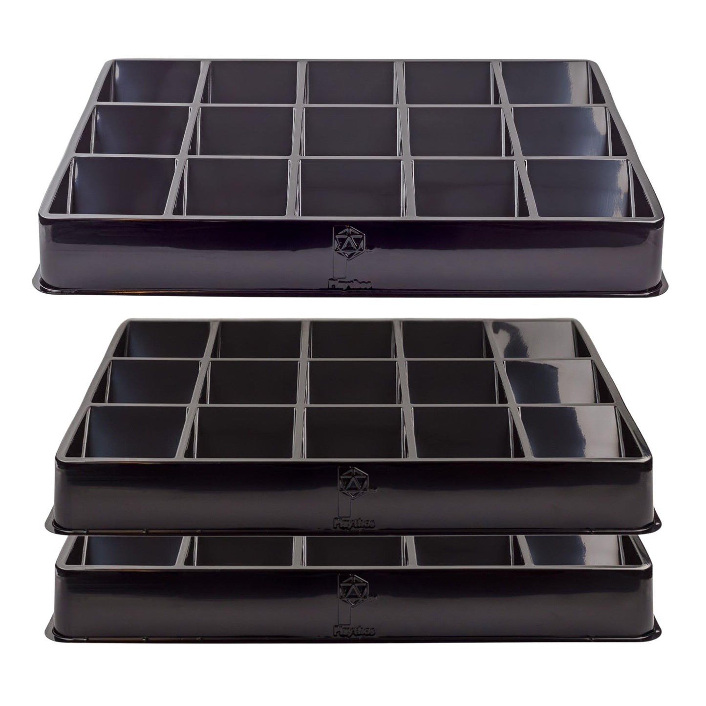 Toy Vault Trading Card Sorting Trays & Dealer Trays – 3-Pack, 15-Slot (Large Black Organizer)