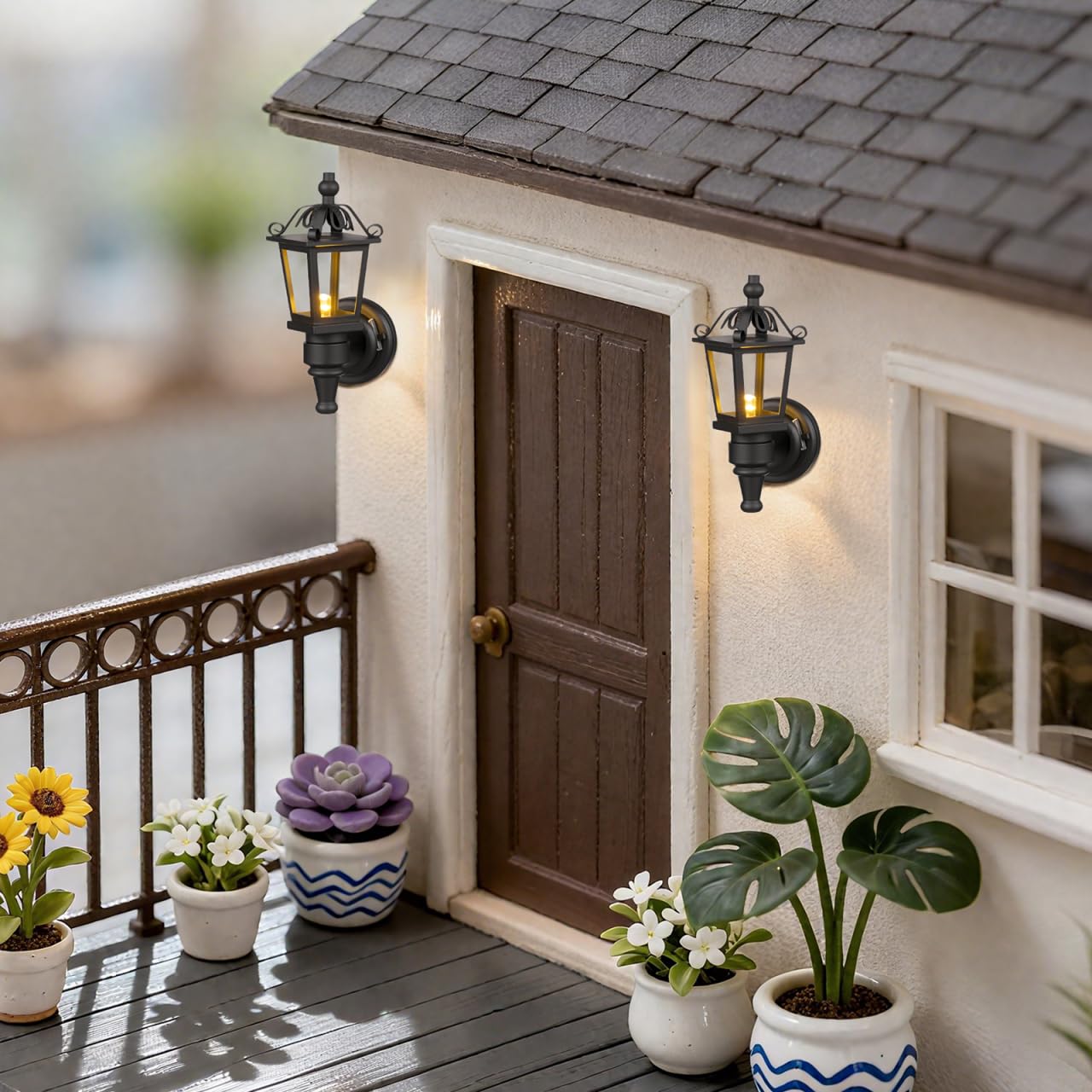 TOYANDONA 2-Pack Dollhouse LED Wall Sconces - 1:12 Scale, Battery-Operated, Black