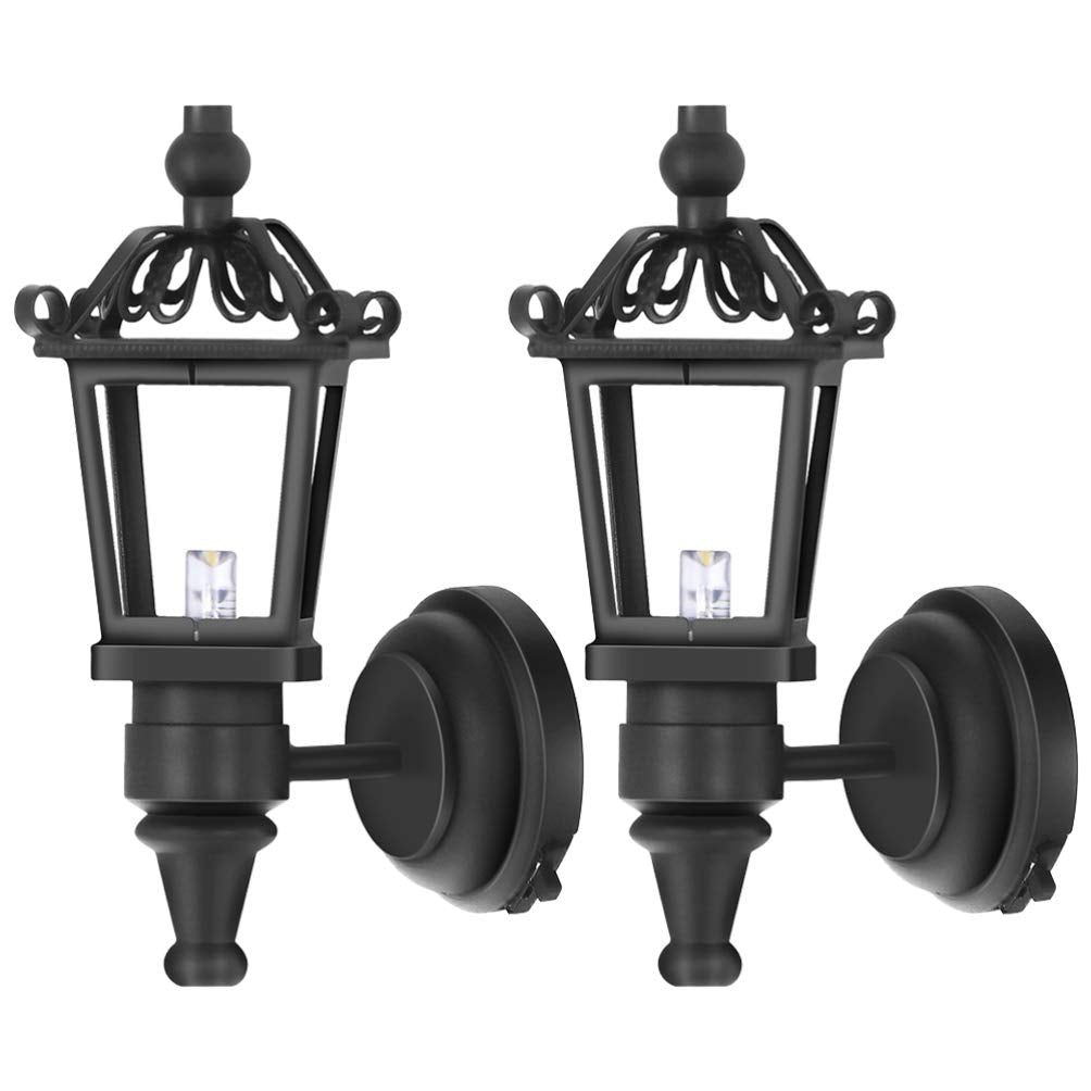 TOYANDONA 2-Pack Dollhouse LED Wall Sconces - 1:12 Scale, Battery-Operated, Black