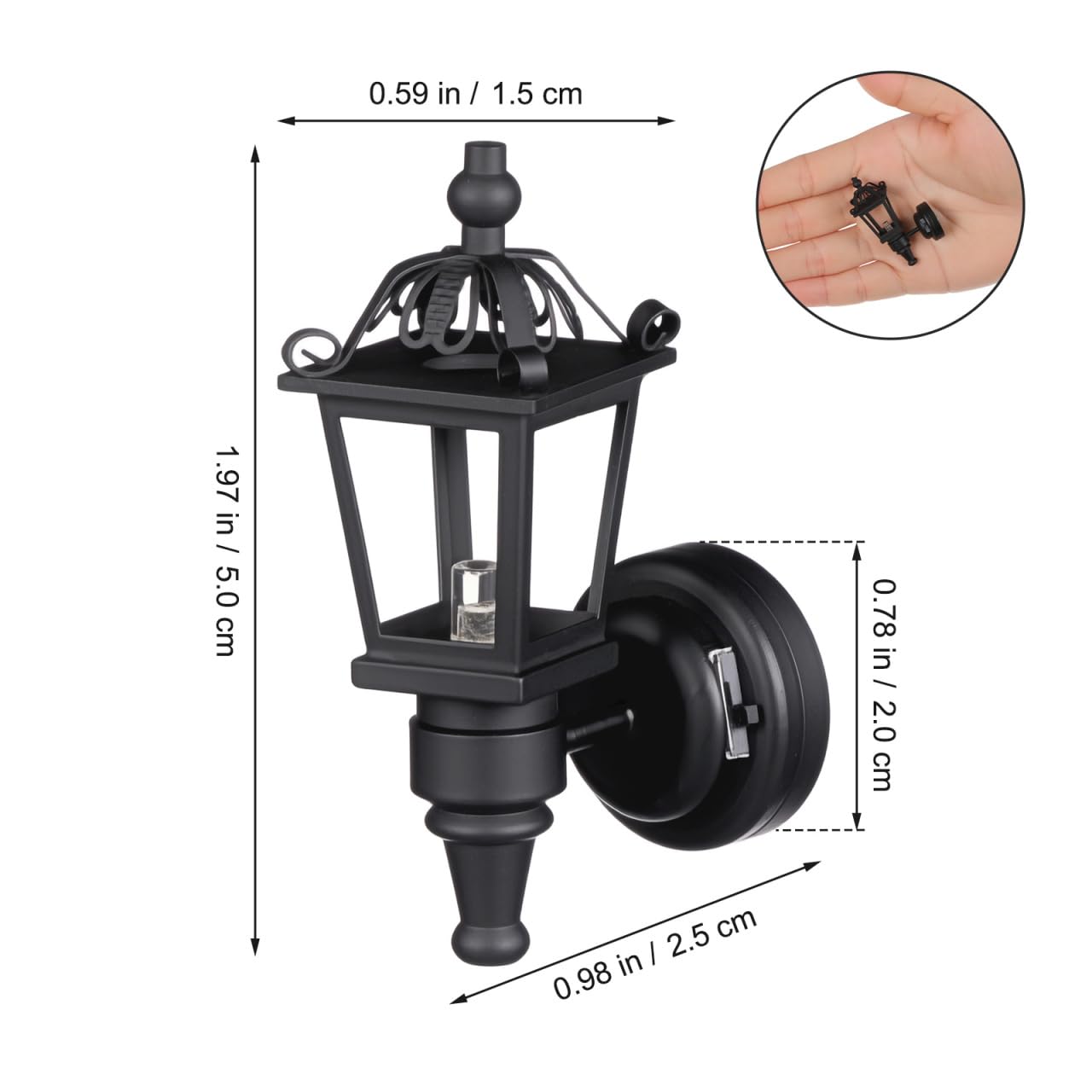 TOYANDONA 2-Pack Dollhouse LED Wall Sconces - 1:12 Scale, Battery-Operated, Black