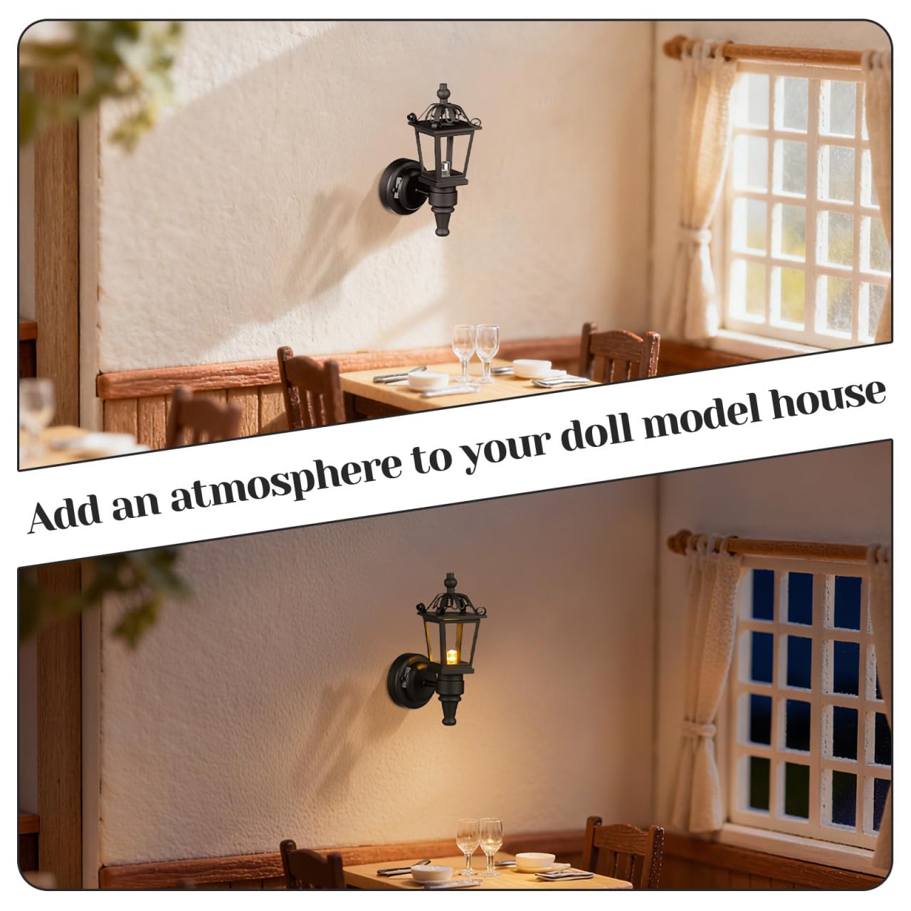 TOYANDONA 2-Pack Dollhouse LED Wall Sconces - 1:12 Scale, Battery-Operated, Black