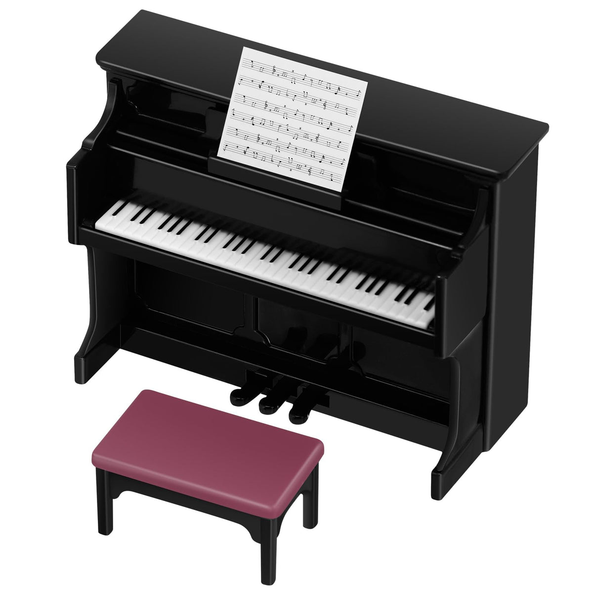 TOYANDONA Piano Keyboard Dollhouse Piano Model – Miniature Upright Stool, Black, 1:12 Scale