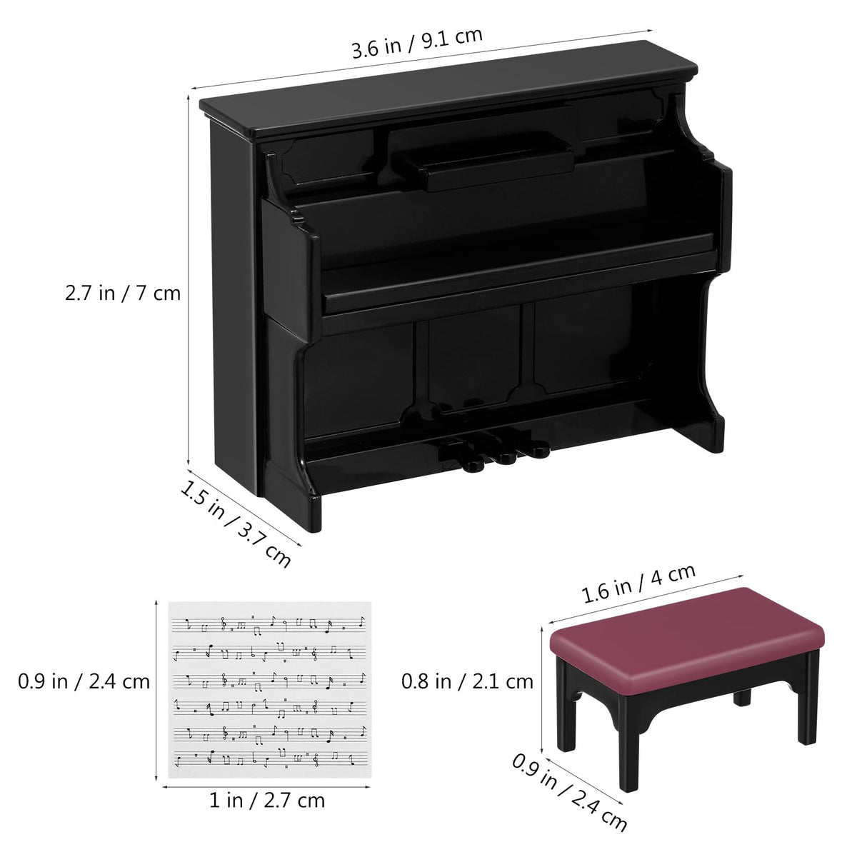 TOYANDONA Piano Keyboard Dollhouse Piano Model – Miniature Upright Stool, Black, 1:12 Scale