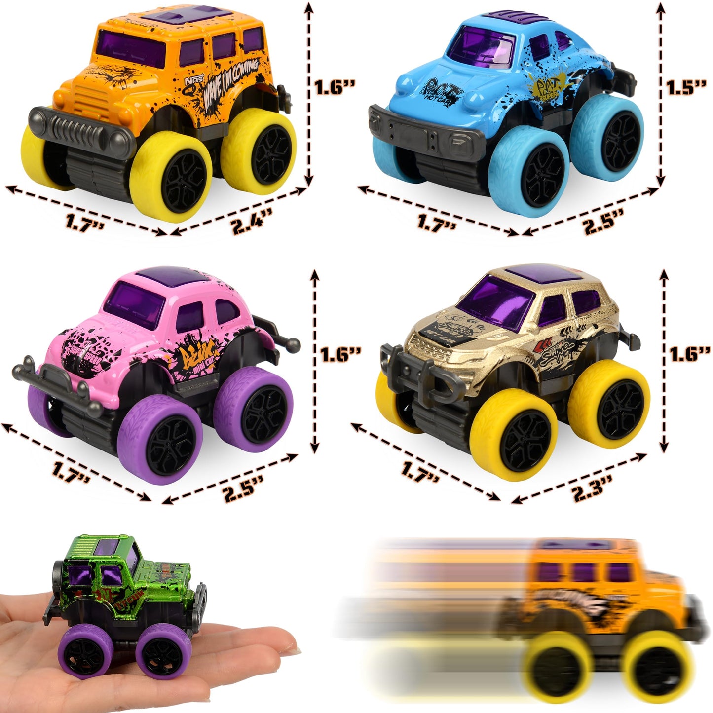 Toyard Monster Truck Christmas Stocking Stuffers – 12 Pull-Back Trucks for Kids 3-6
