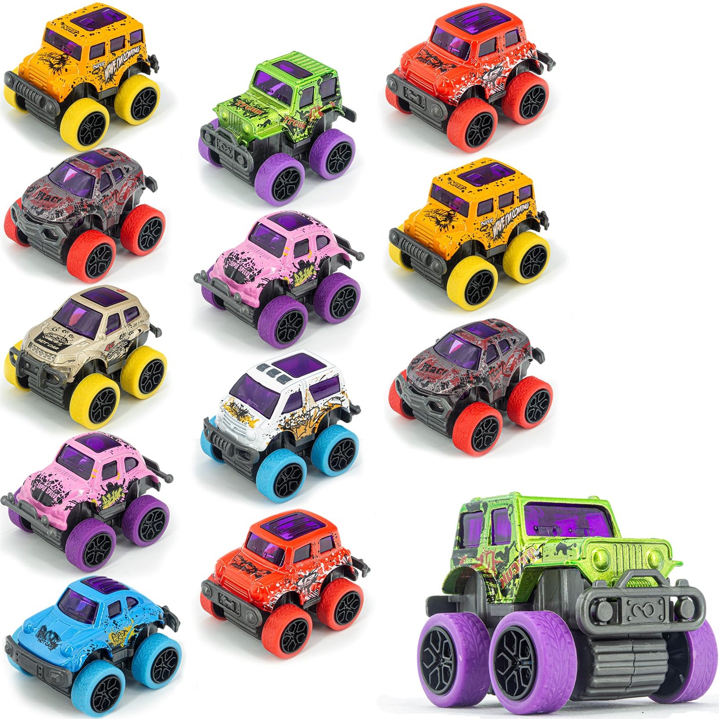 Toyard Monster Truck Christmas Stocking Stuffers – 12 Pull-Back Trucks for Kids 3-6
