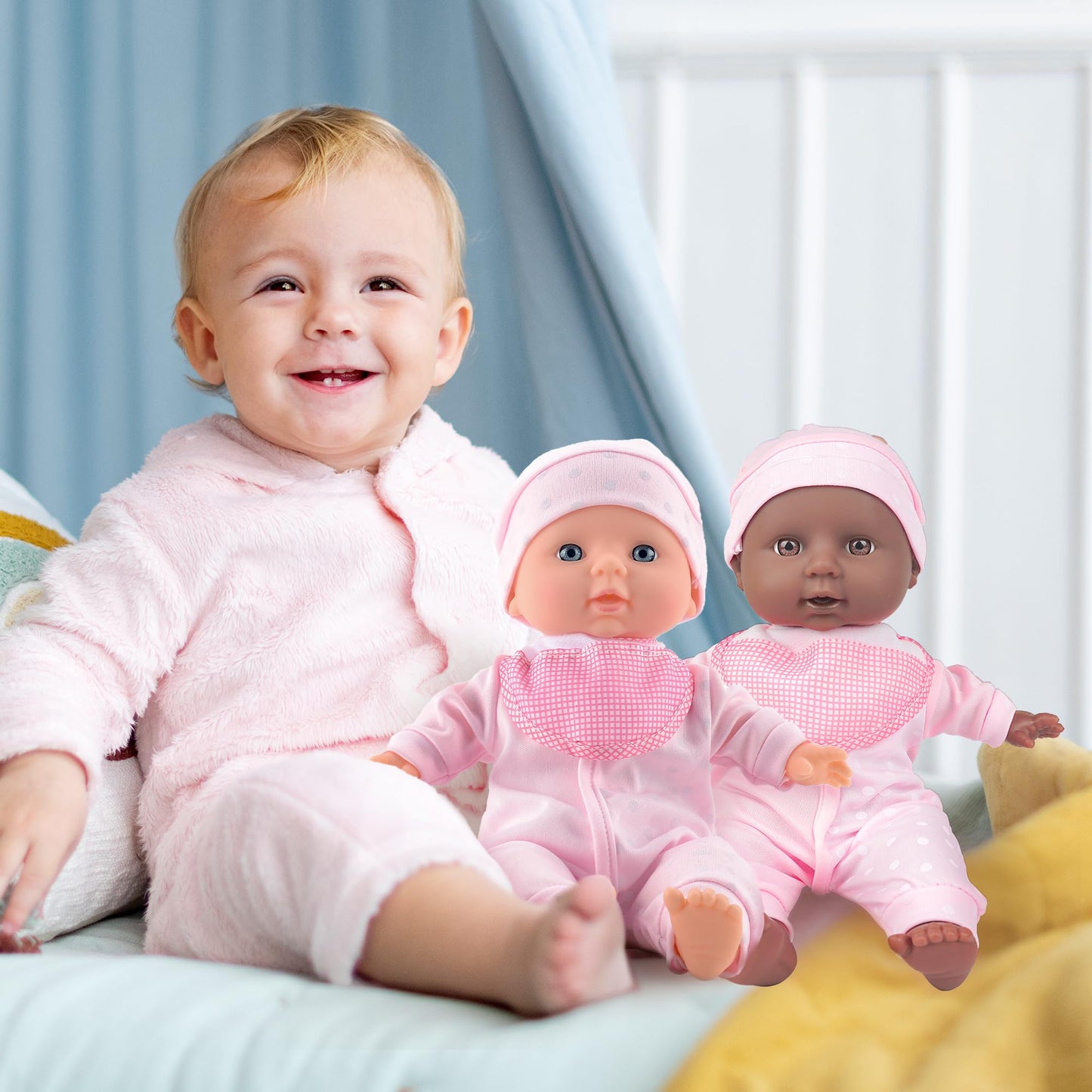 Toy Choi's Twin Baby Dolls - 12in Soft Body Play Set with Accessories | Pink Outfit
