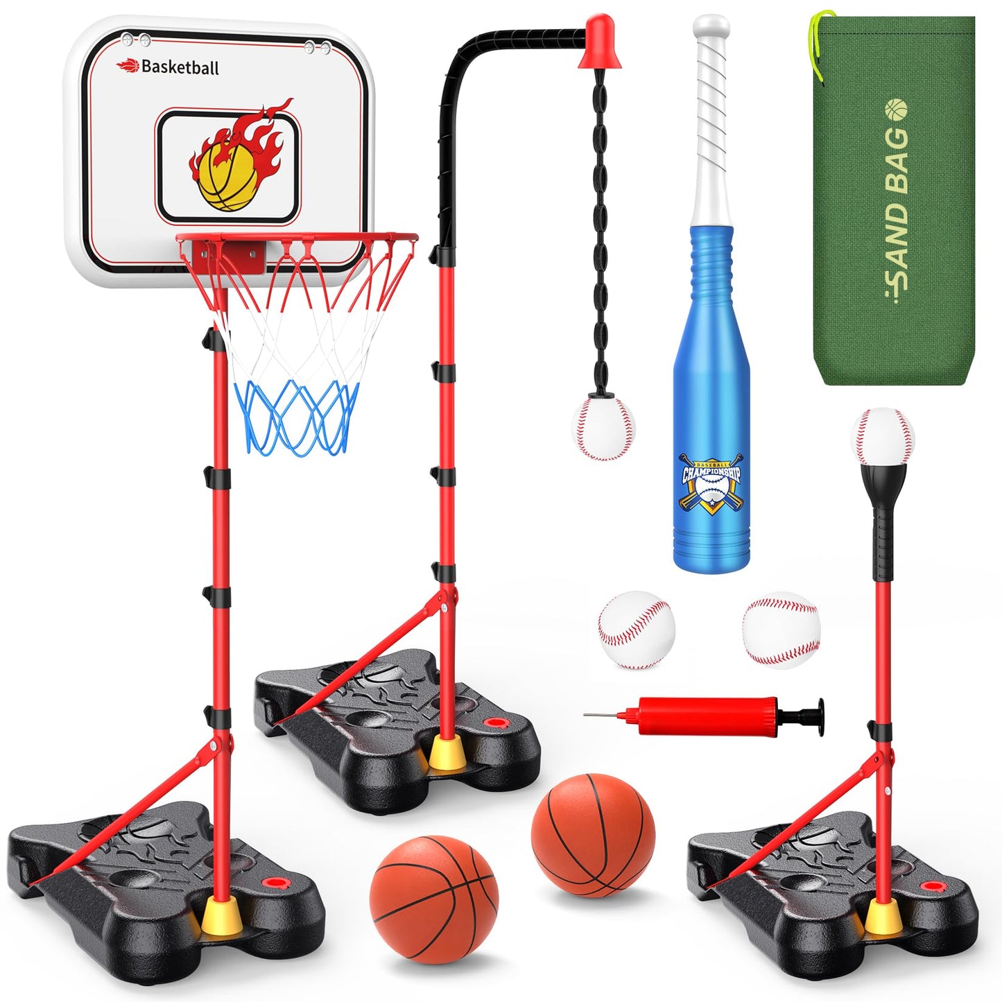 Toycost 4 in 1 Kids Basketball Hoop & T-Ball Set – Adjustable Indoor/Outdoor