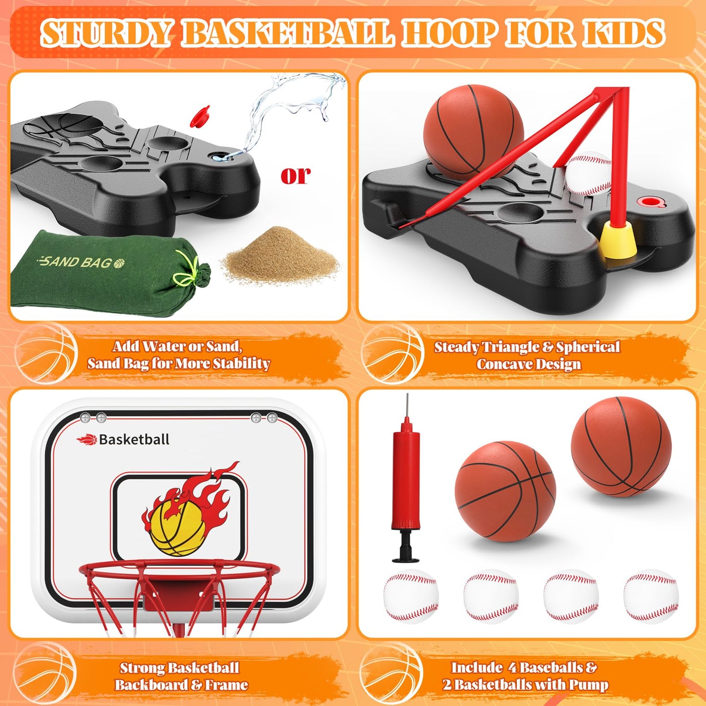 Toycost 4 in 1 Kids Basketball Hoop & T-Ball Set – Adjustable Indoor/Outdoor