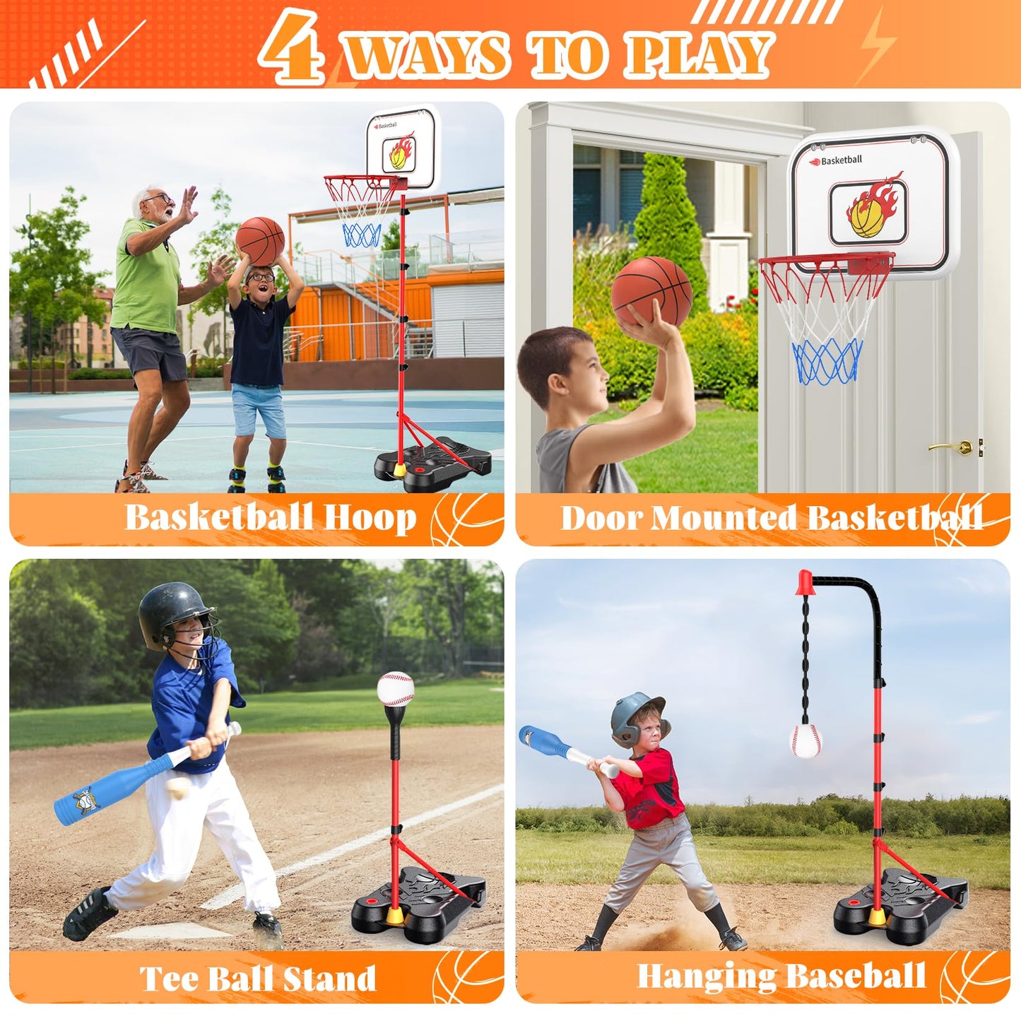 Toycost 4 in 1 Kids Basketball Hoop & T-Ball Set – Adjustable Indoor/Outdoor