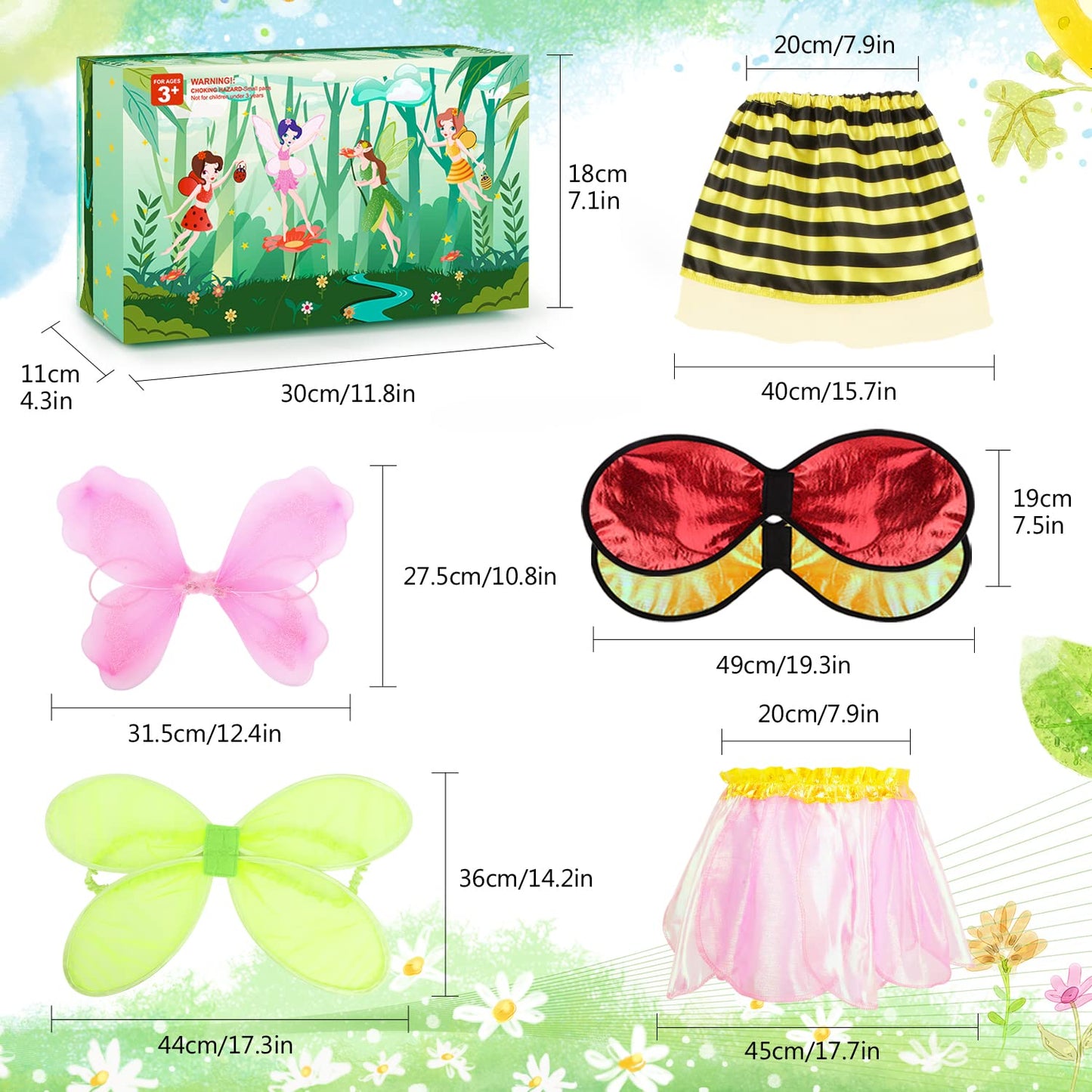 Toycost Girls Princess Dress Up Trunk – Ladybug, Bee, Butterfly & Green Fairy Costumes (Ages 3-7)