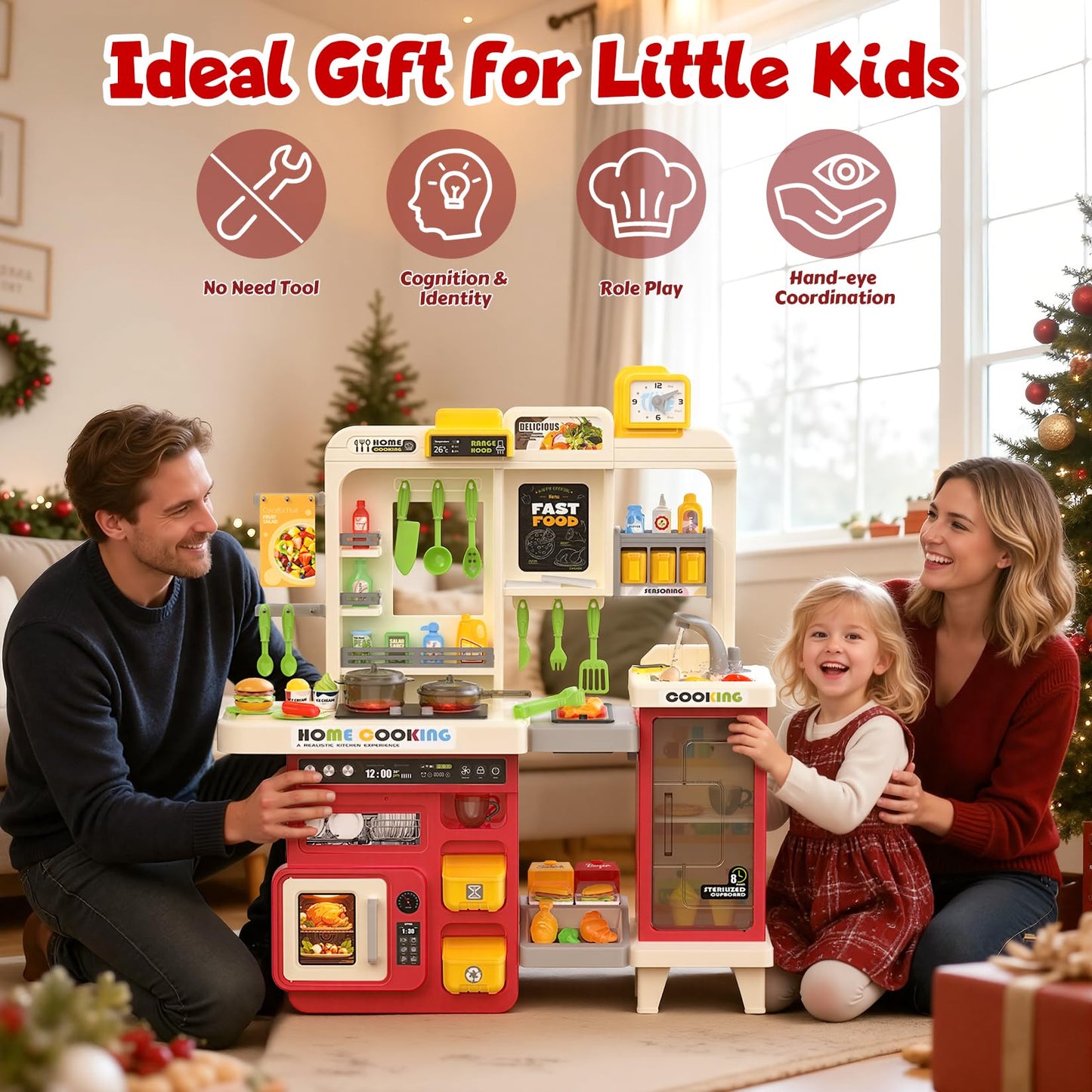 Toycost Kids Kitchen Playset with Lights, Sounds & Steam – Large 3-in-1 Kitchen