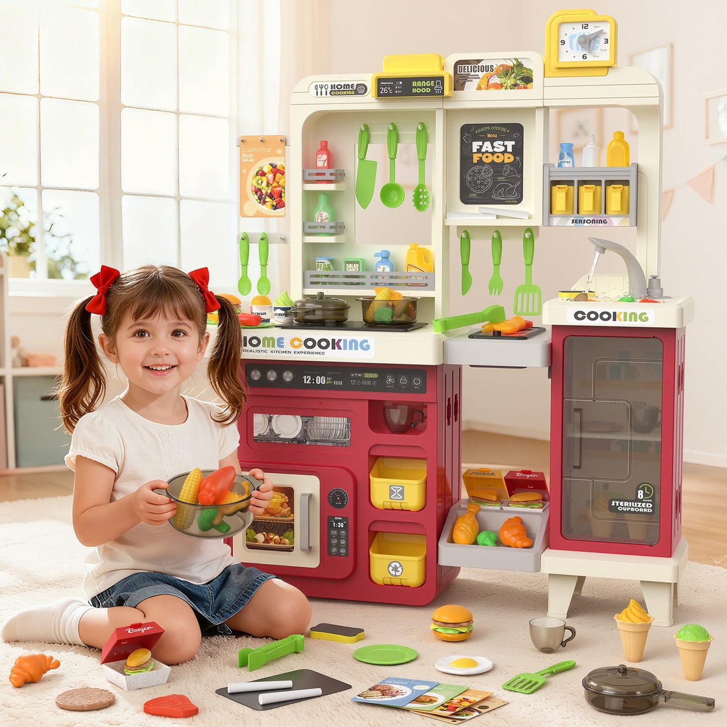 Toycost Kids Kitchen Playset with Lights, Sounds & Steam – Large 3-in-1 Kitchen
