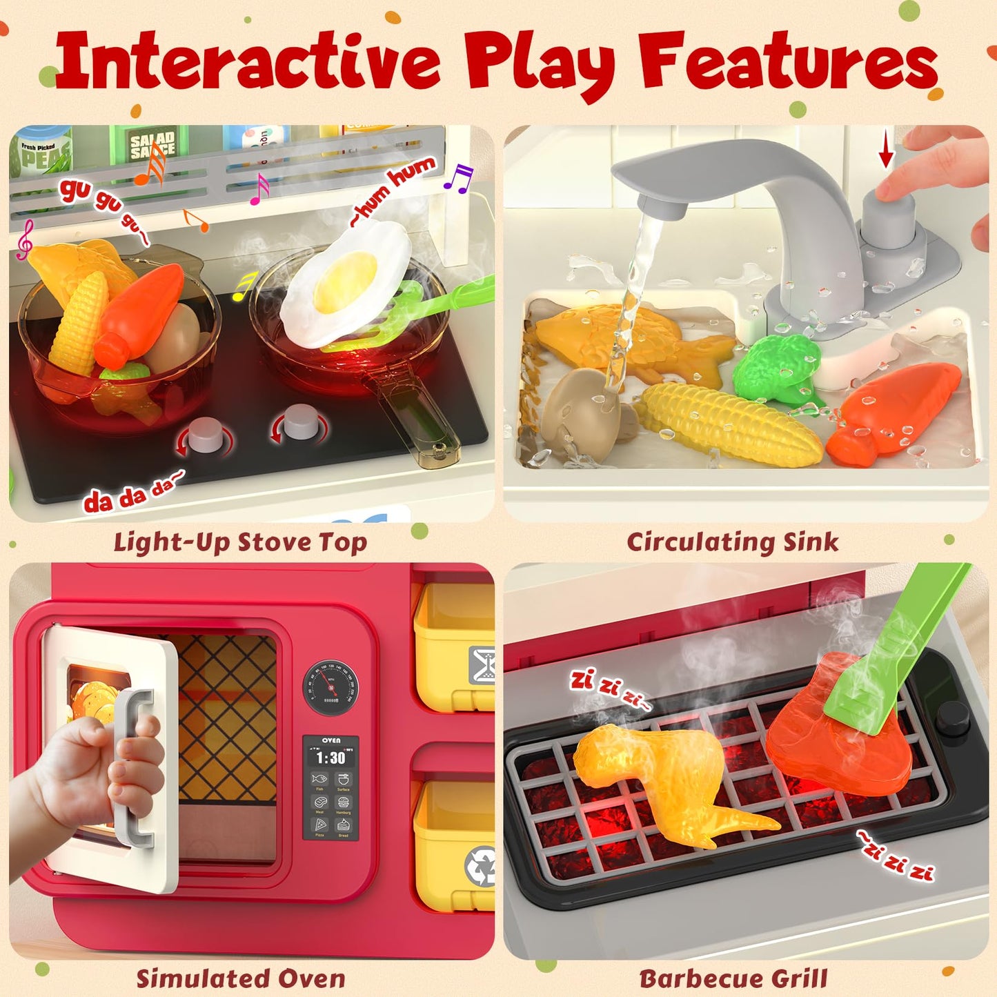 Toycost Kids Kitchen Playset with Lights, Sounds & Steam – Large 3-in-1 Kitchen