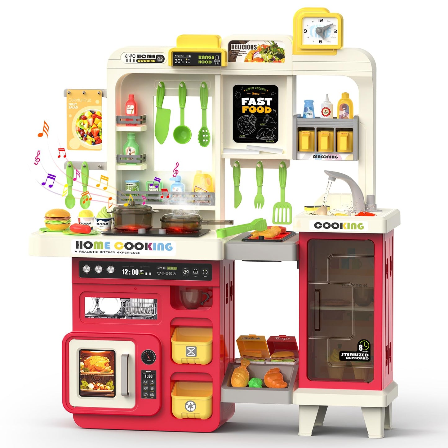 Toycost Kids Kitchen Playset with Lights, Sounds & Steam – Large 3-in-1 Kitchen