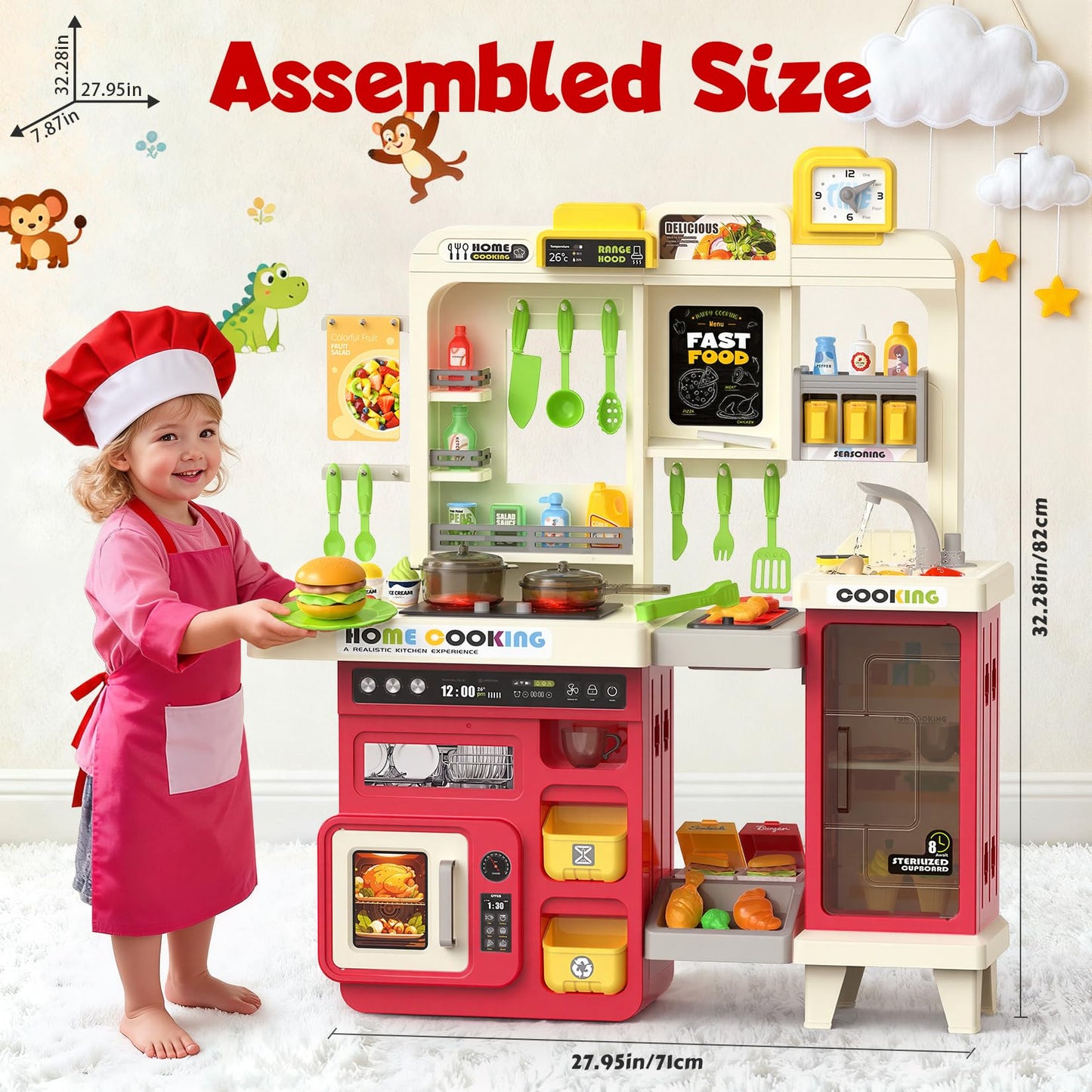 Toycost Kids Kitchen Playset with Lights, Sounds & Steam – Large 3-in-1 Kitchen