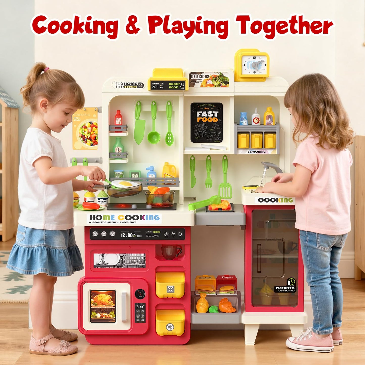 Toycost Kids Kitchen Playset with Lights, Sounds & Steam – Large 3-in-1 Kitchen