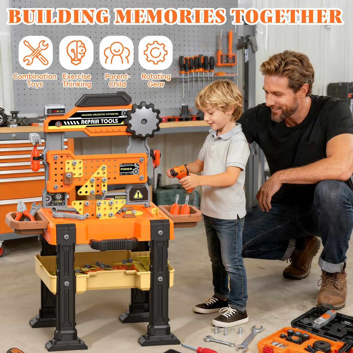 Toycost Kids Tool Bench Set with Electric Drill & Vest – Toddler Workbench for Ages 3–5