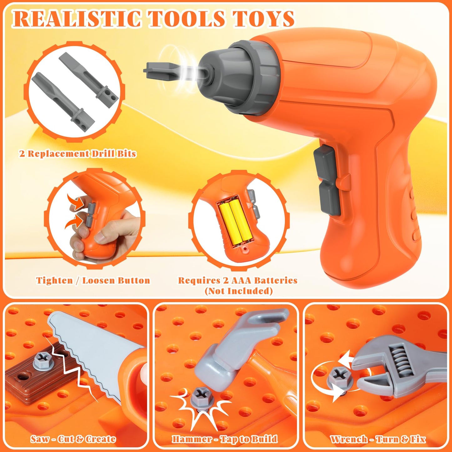 Toycost Kids Tool Bench Set with Electric Drill & Vest – Toddler Workbench for Ages 3–5