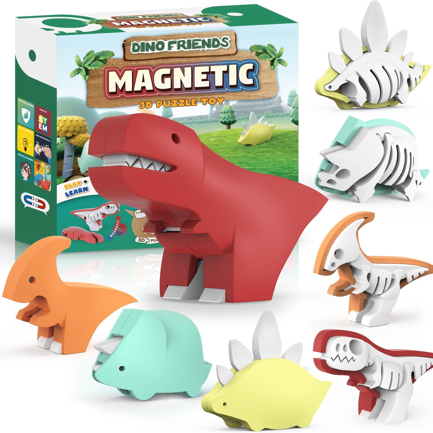 Toycost Magnetic Animal Building Toys – STEM 3D Puzzle for Toddlers (Lion, Elephant, Crocodile, Gnu)