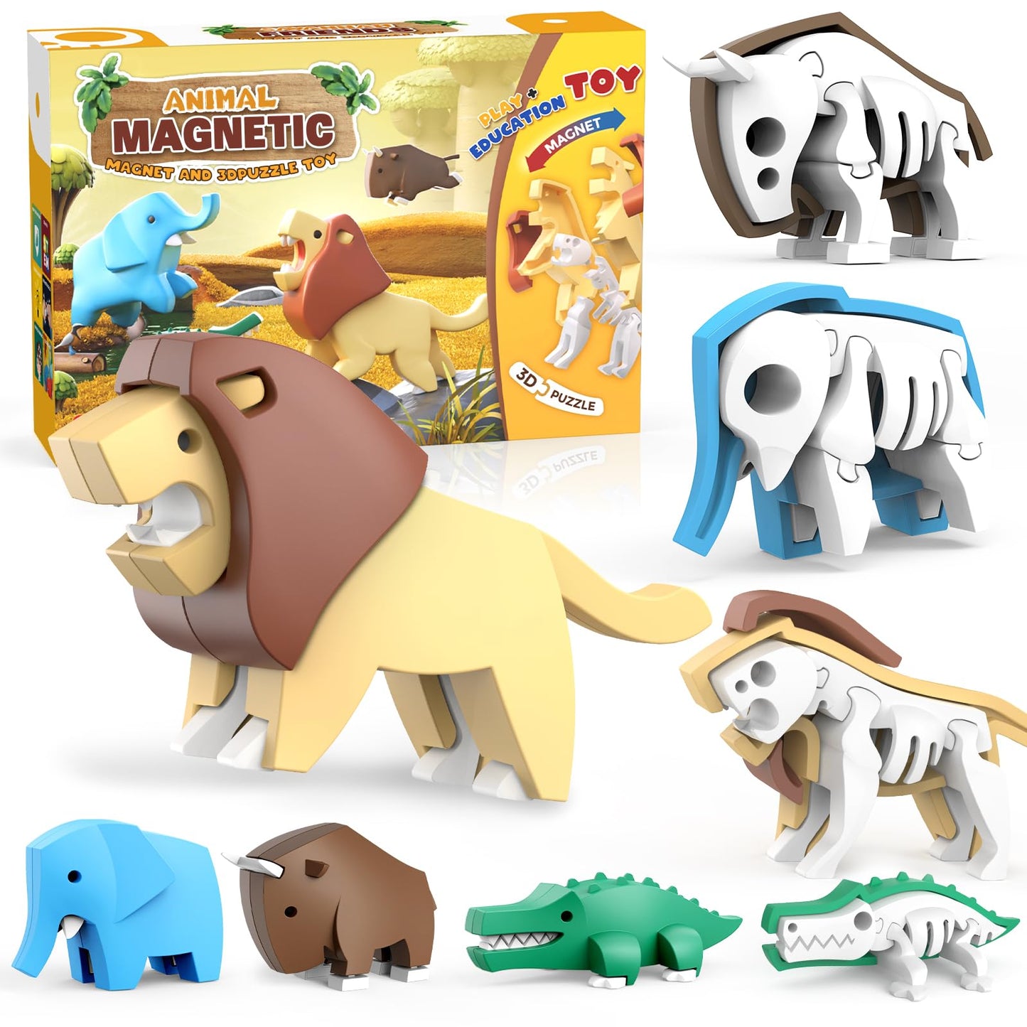 Toycost Magnetic Animal Building Toys – STEM 3D Puzzle Animals for Kids 3-7