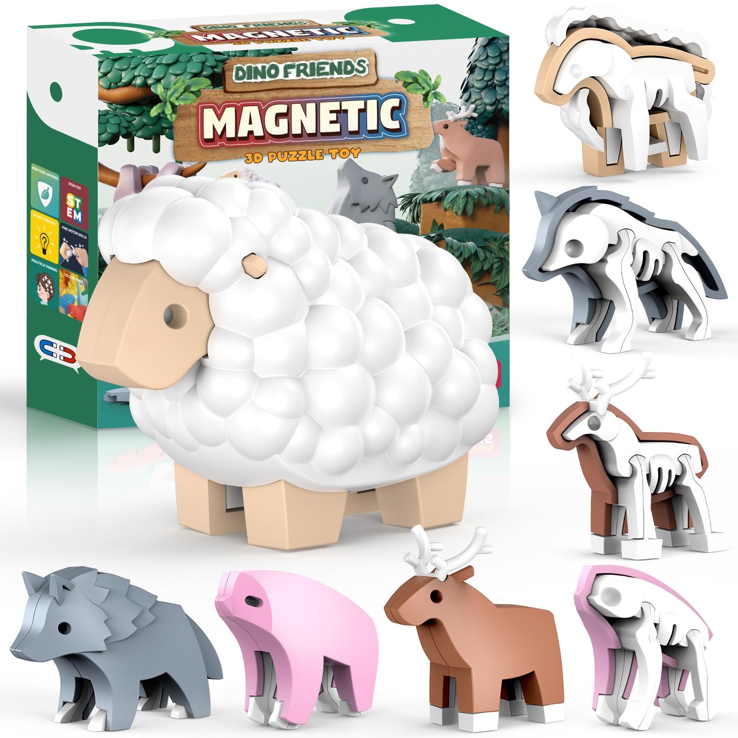Toycost Magnetic Animal Building Toys – STEM 3D Puzzle Animals for Kids 3-8