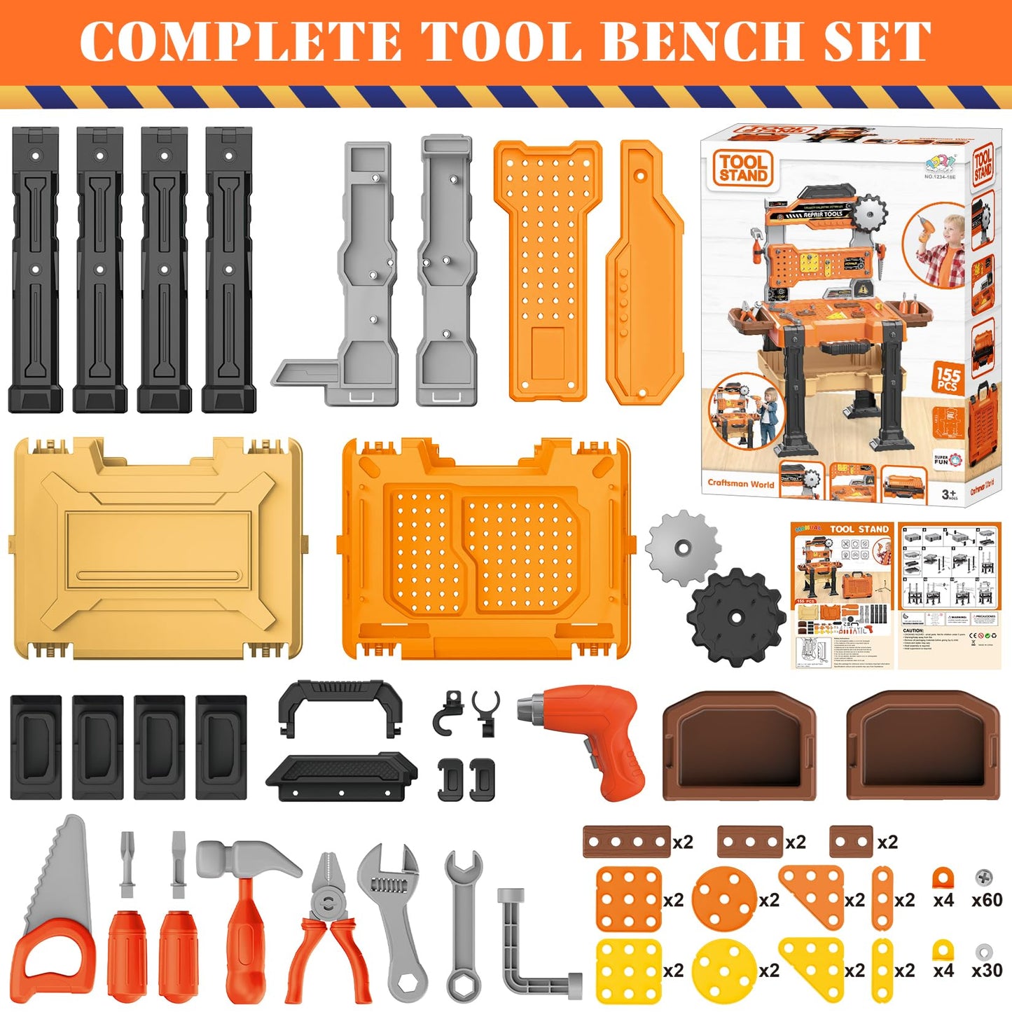 Toycost Kids Tool Bench Set with Electric Drill & Vest – Toddler Workbench for Ages 3–5