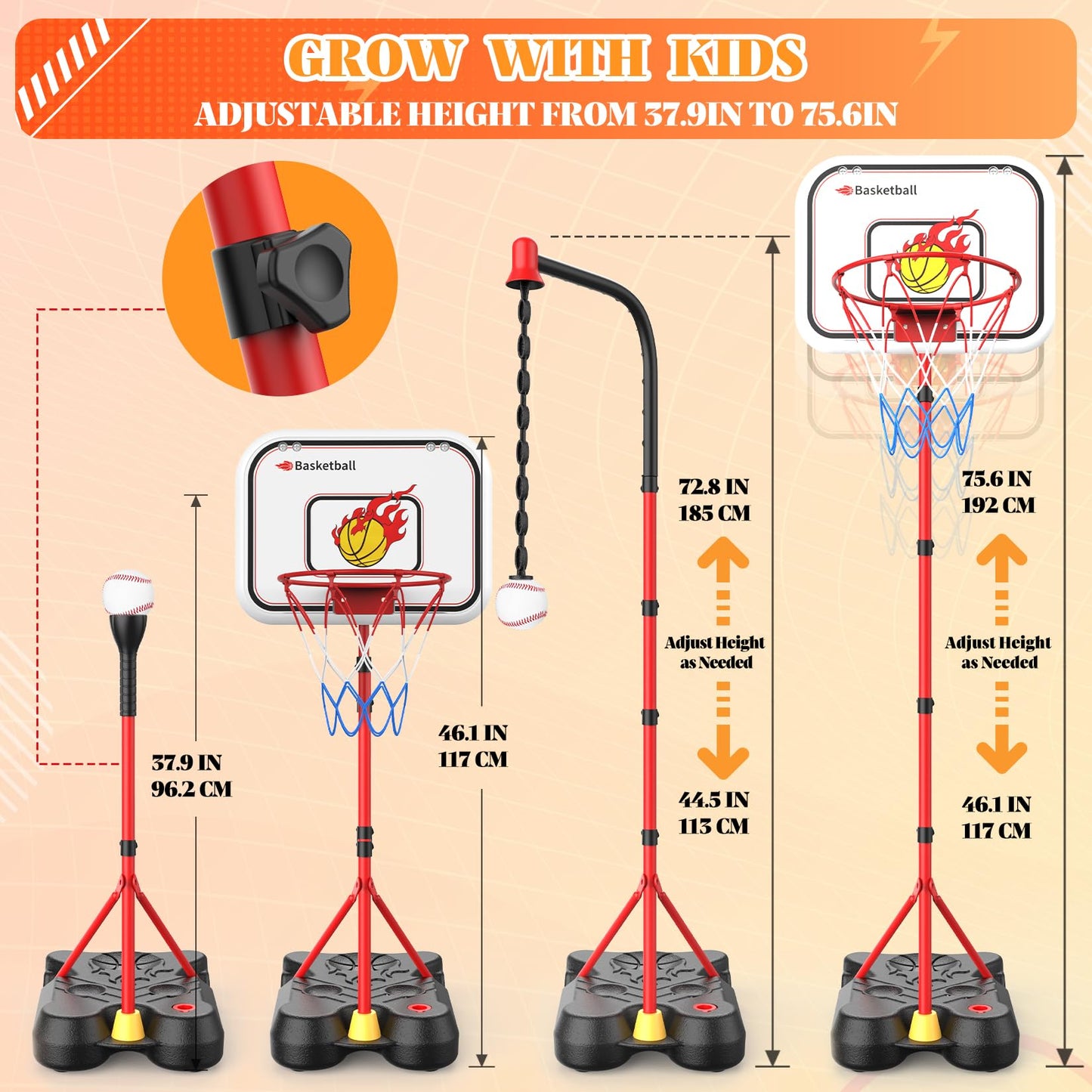 Toycost 4 in 1 Kids Basketball Hoop & T-Ball Set – Adjustable Indoor/Outdoor
