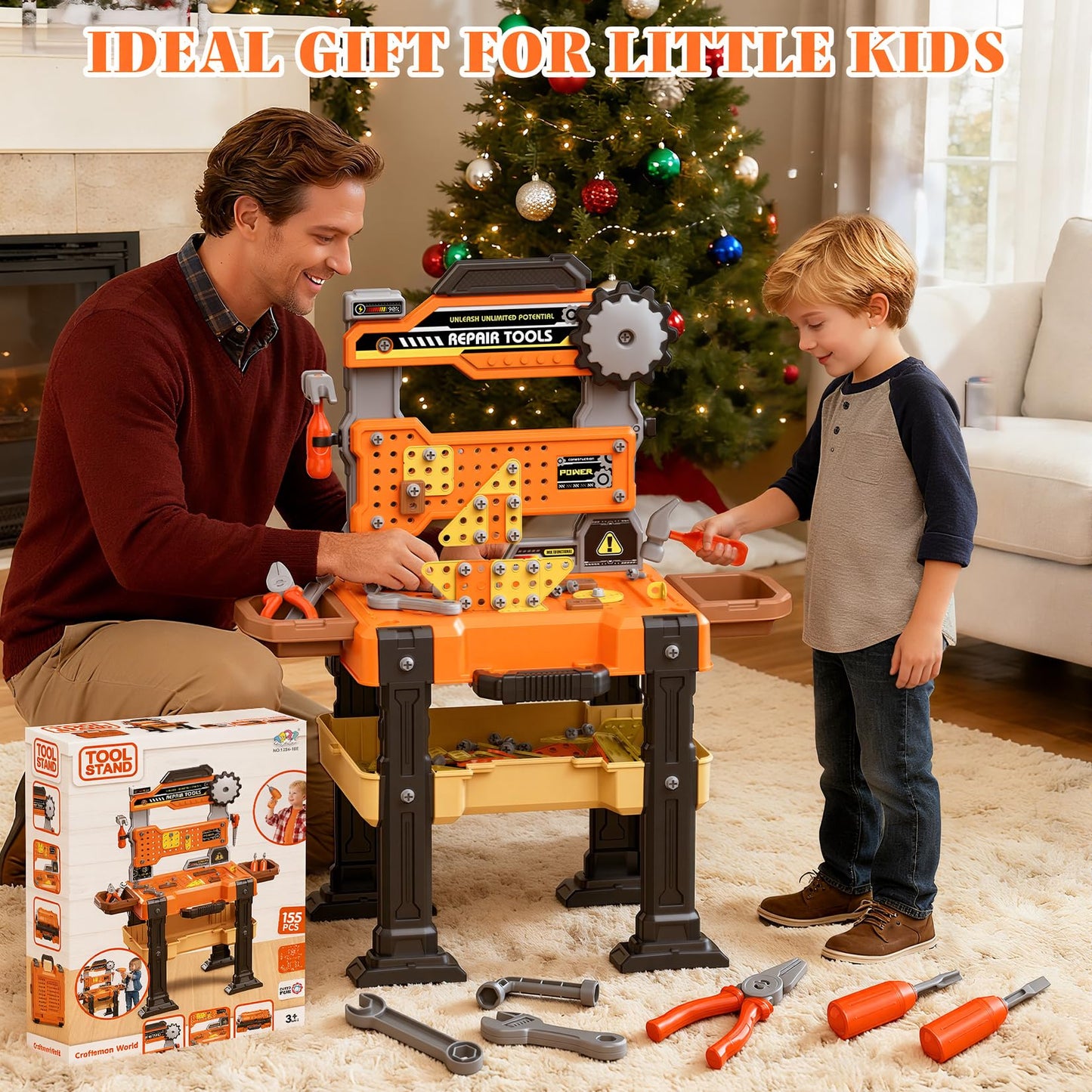 Toycost Kids Tool Bench Set with Electric Drill & Vest – Toddler Workbench for Ages 3–5