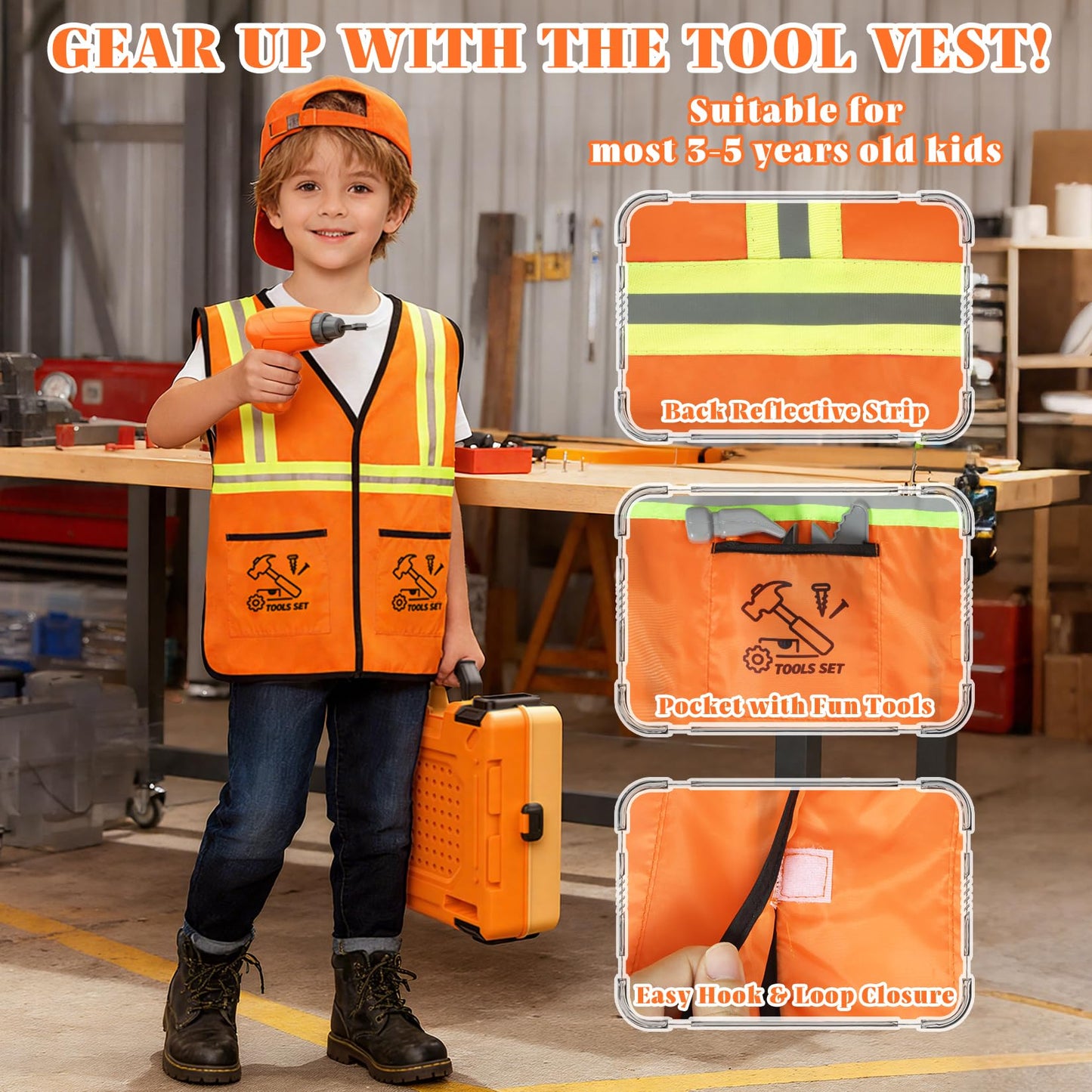Toycost Kids Tool Bench Set with Electric Drill & Vest – Toddler Workbench for Ages 3–5