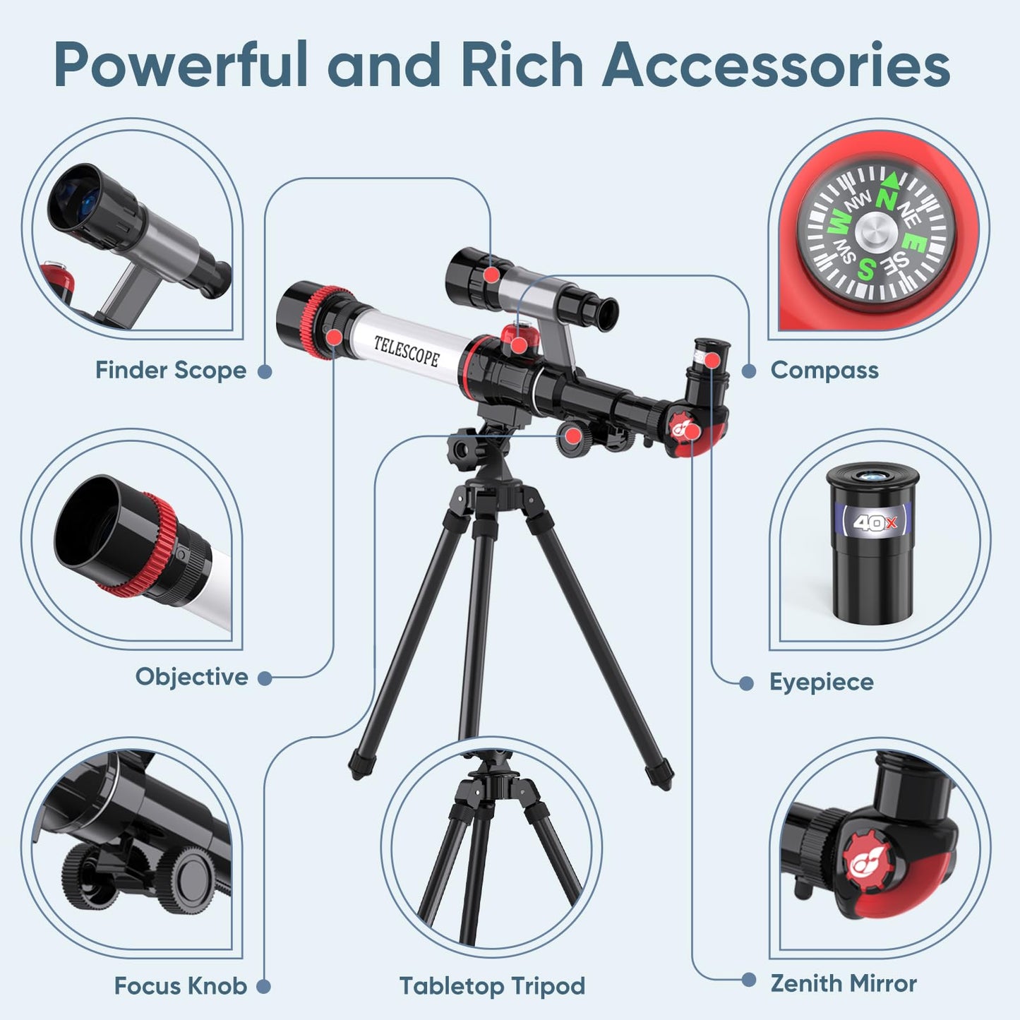 ToyerBee Kids Telescope – 20X/30X/40X Eyepieces, Compass & Tripod | STEM Toy for Ages 8-12
