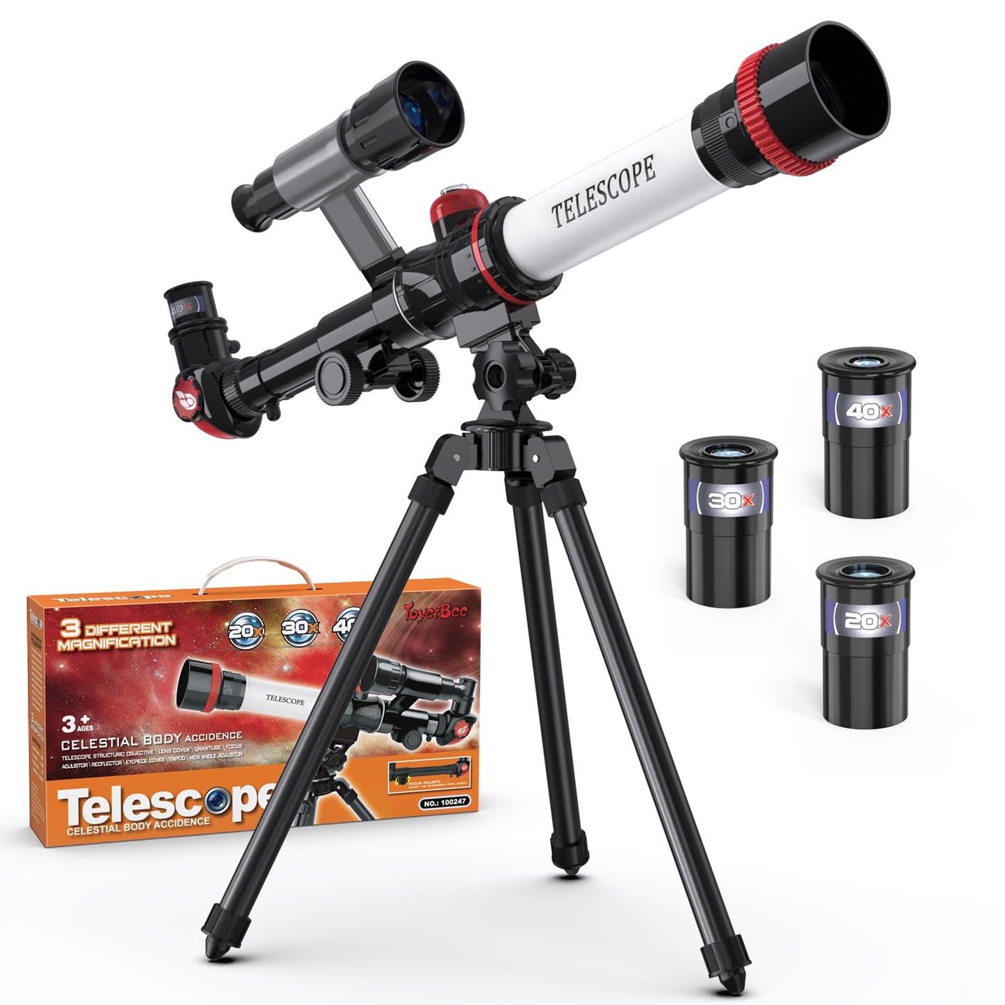 ToyerBee Kids Telescope – 20X/30X/40X Eyepieces, Compass & Tripod | STEM Toy for Ages 8-12